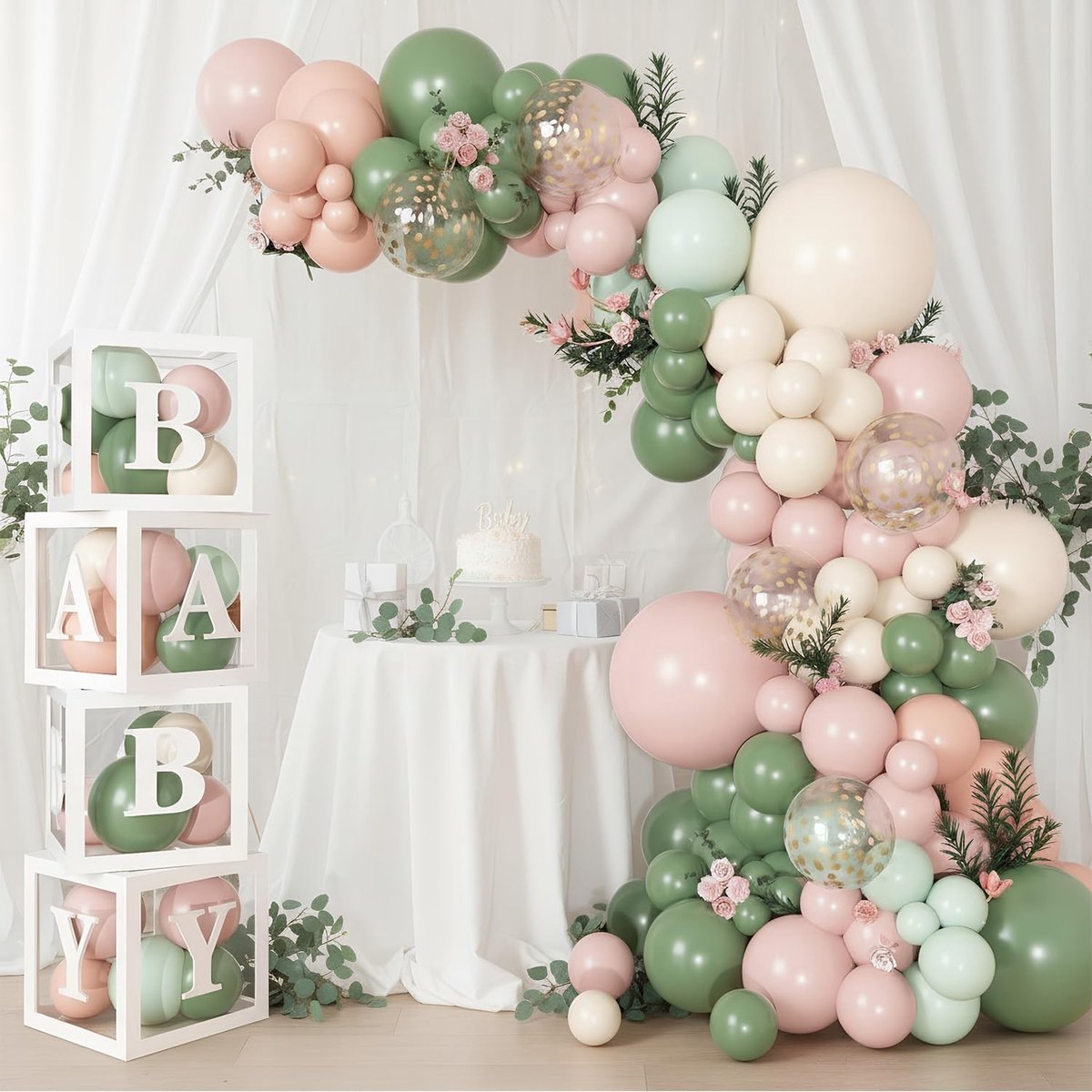 Omgoods - Ballonboogset voor Babyshower 152 Stuks in Roze en Saliegroen