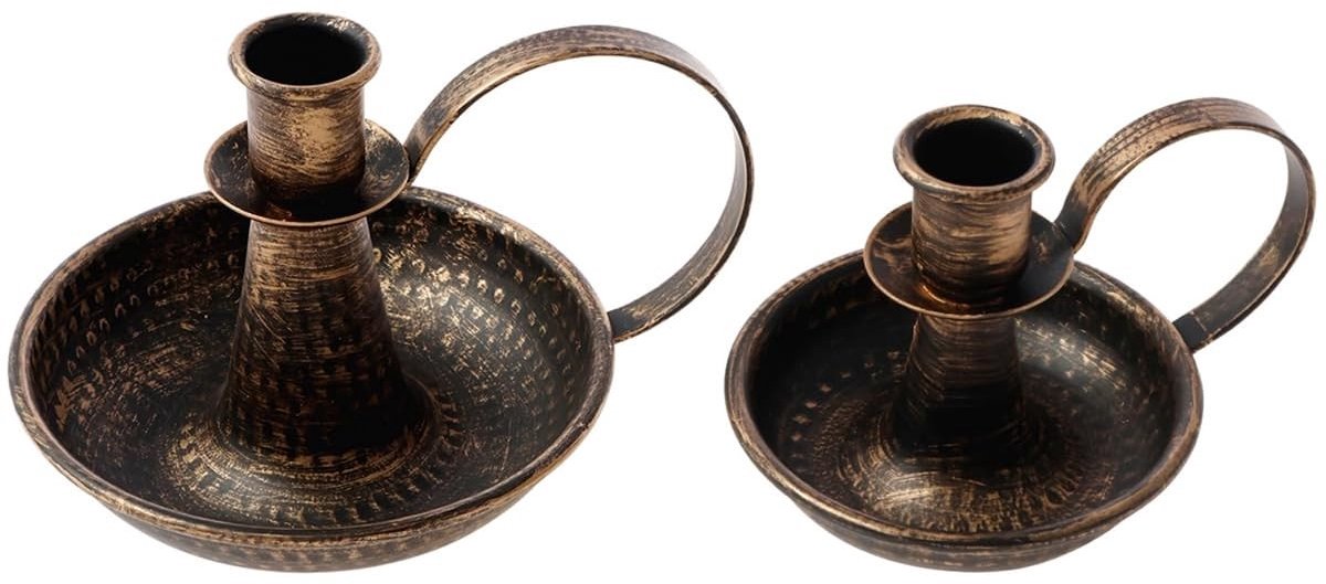 Omgoods - Set van 2 Retro IJzeren Kaarsenhouders met Handvat
