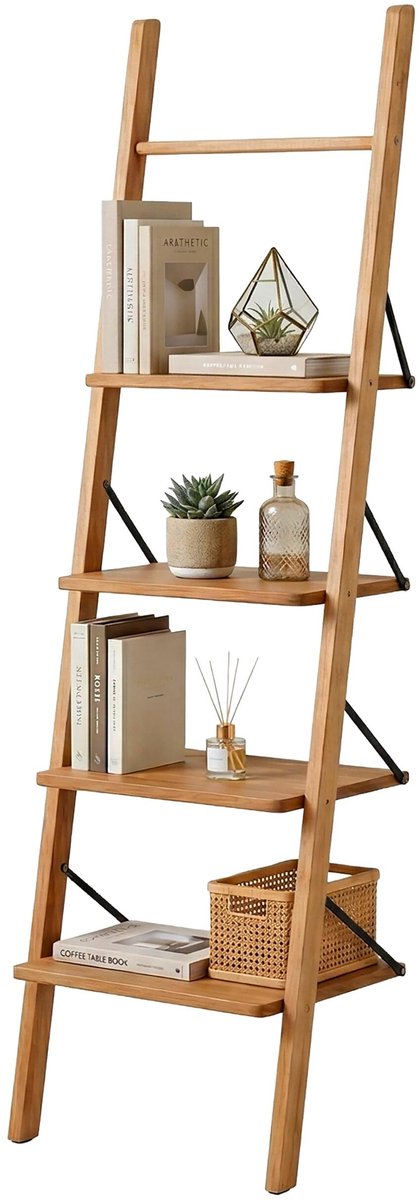 Omgoods - Ladderrek van Walnotenhout met 4 Planken