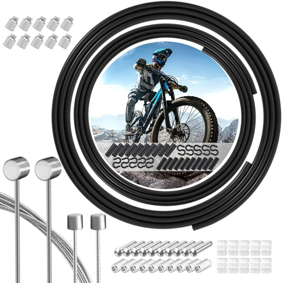 Complete Reparatieset voor Fietskabels - Rem- en Versnellingskabels met Huizen, Doppen en Accessoires voor Mountainbikes en Stadsfietsen