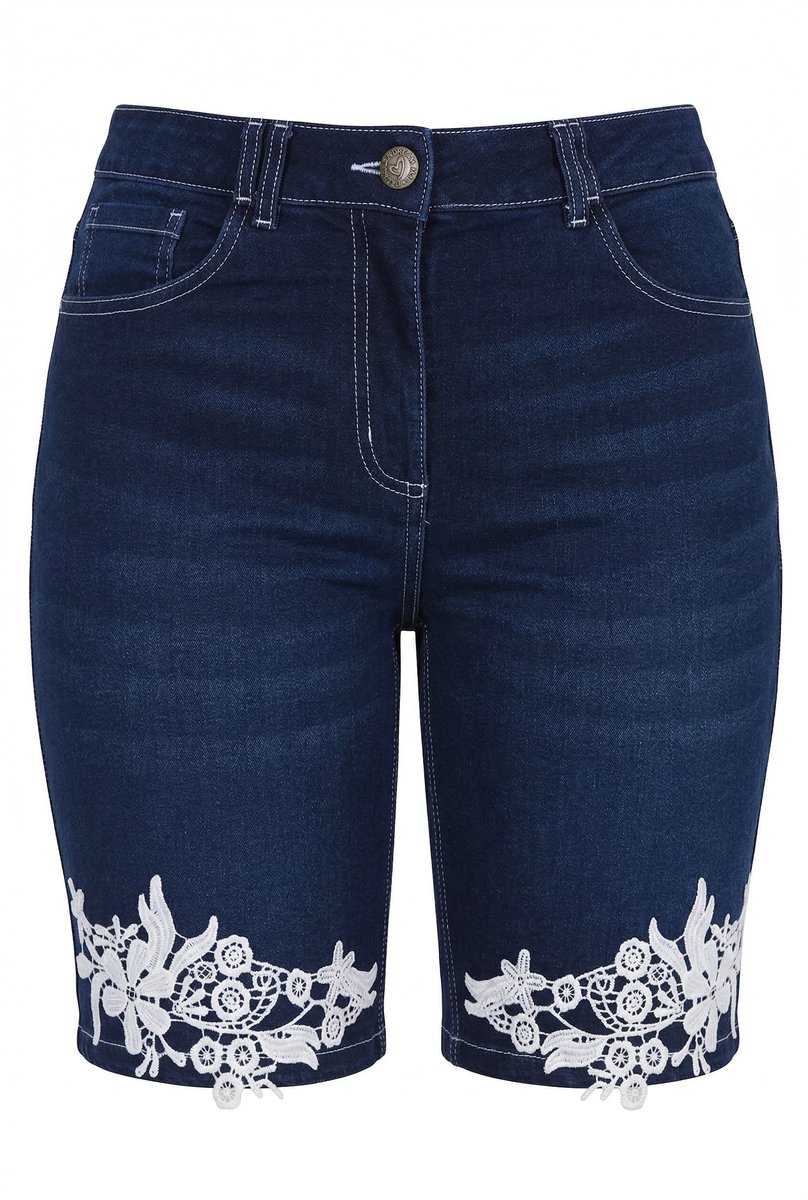 MIAMODA - Dames - Jeansshort recht kant bij de zoom - Donkerblauw denim - Maat 42