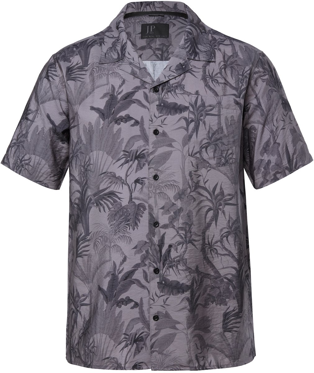 JP 1880 - Heren - Overhemd korte mouwen extra licht Cubaanse kraag Cuba Fit - Zwart - Maat 4XL