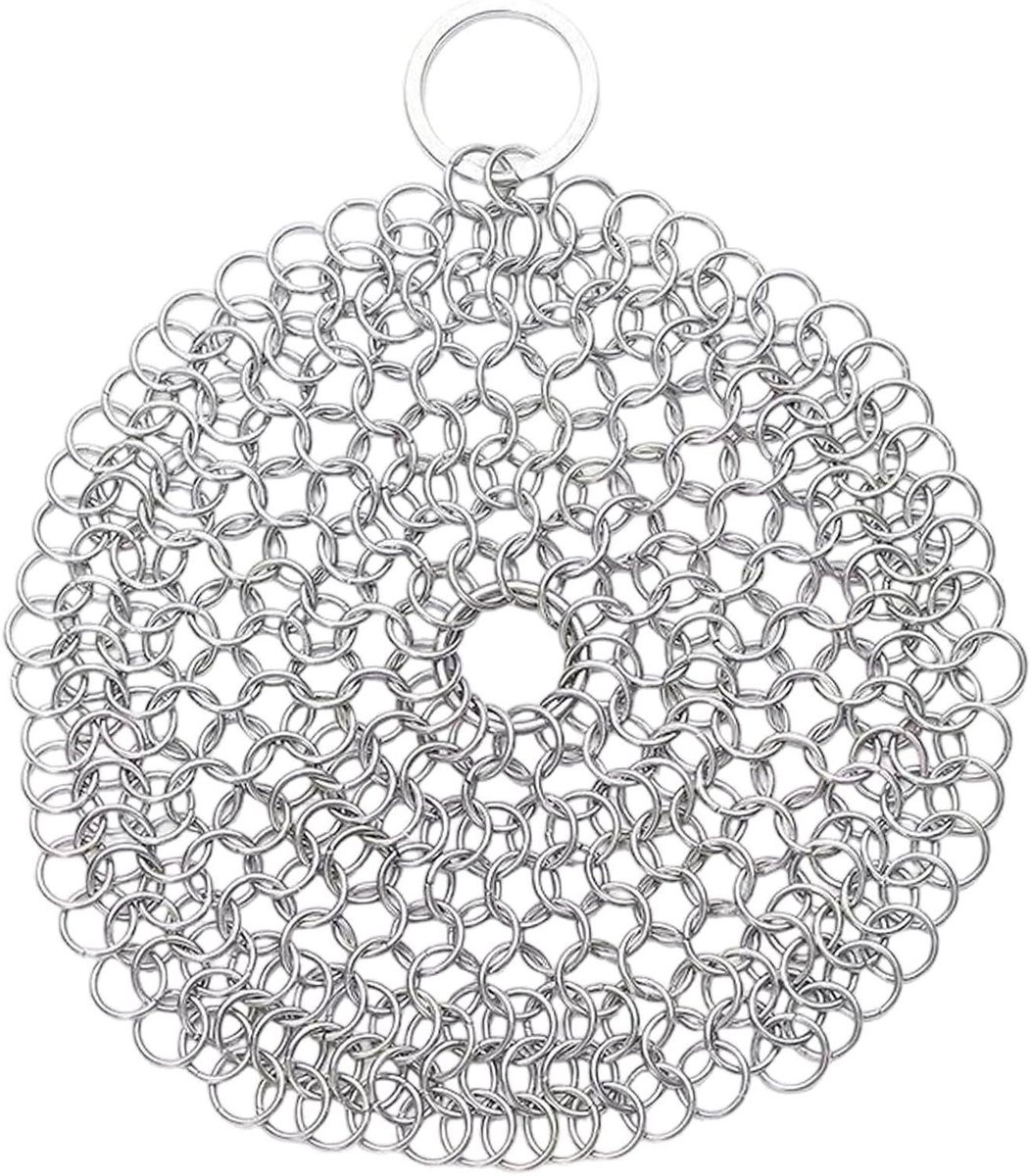 Gietijzeren Koekenpan Schrobber - Roestvrijstaal Keukengerei - Kookgerei Reinigen - Efficiënte Vlekverwijdering - 10x10 cm - Zilver