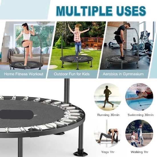 Fitness Trampoline - Mini Trampoline - 40 Inch - Vouw - Fitness Rebounder - Max. Gewicht 150KG - Indoor Oefening met Handgreep - Zwart
