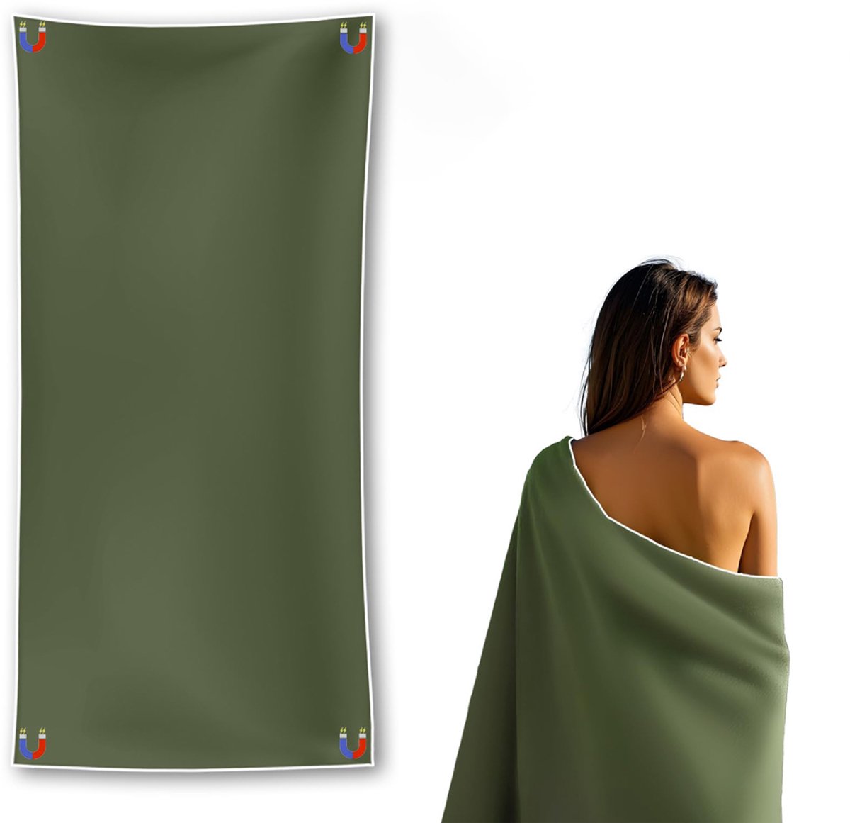 OYLCDI Magnetisch microvezel strandlaken 190x76 cm, lichtgewicht snel drogend badlaken voor strand, sauna, kamperen en reizen