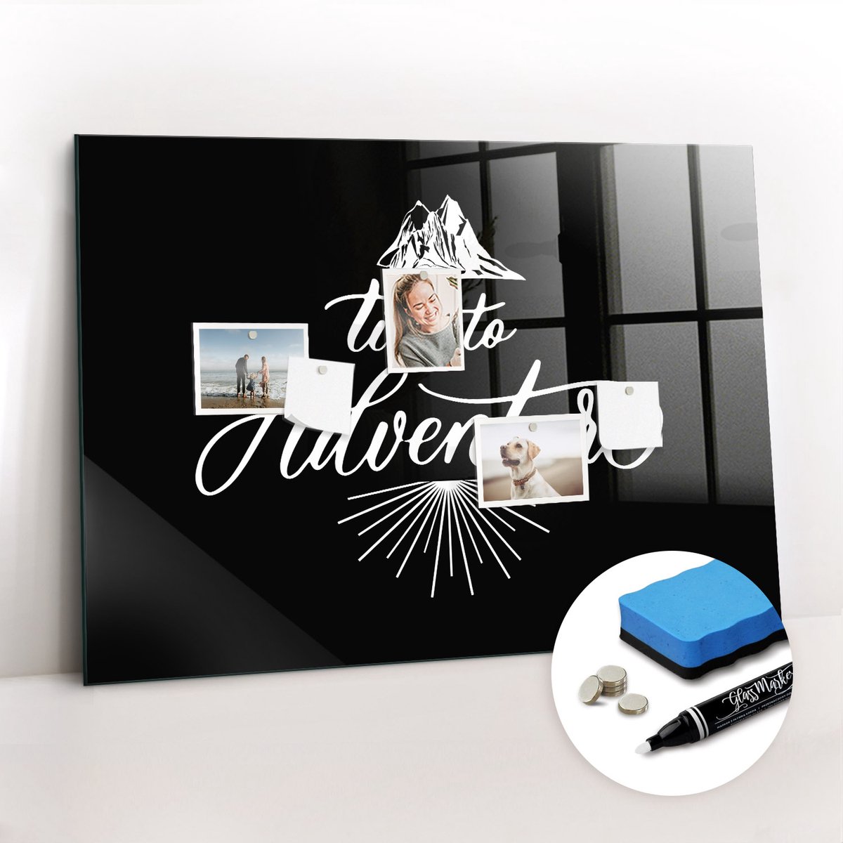 Tulup Whitebord - Avontuurlijke ontdekkingsreiziger - 100 x 70 cm - Zwart Memo Bord - Gratis 5 Sterke Magneten + Whiteboard Marker & Wisser - Scandinavisch Design Bord - Magneetbord Rechthoekig - Notitiebord Werkplek