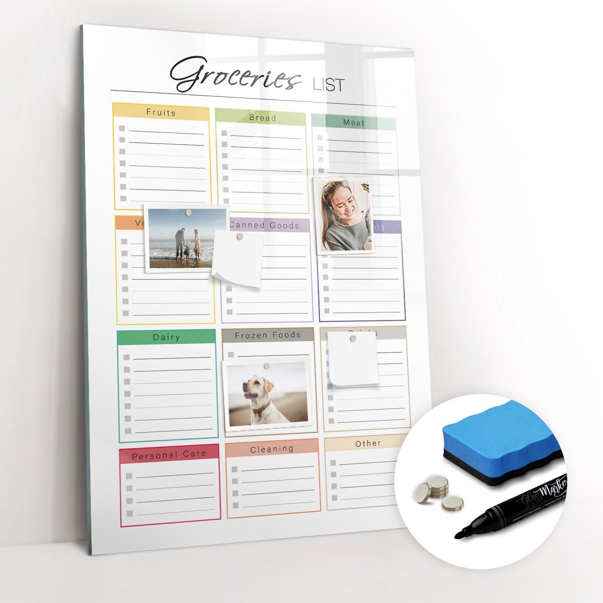 Tulup Whitebord - Boodschappenlijstje voor kleding - 70 x 100 cm - Veelkleurig Magnetisch Bord Kind - Gratis 5 Sterke Magneten + Whiteboard Marker & Wisser - Interieur Accessoires Kantoor - Magneetbord Design - Planning Muur