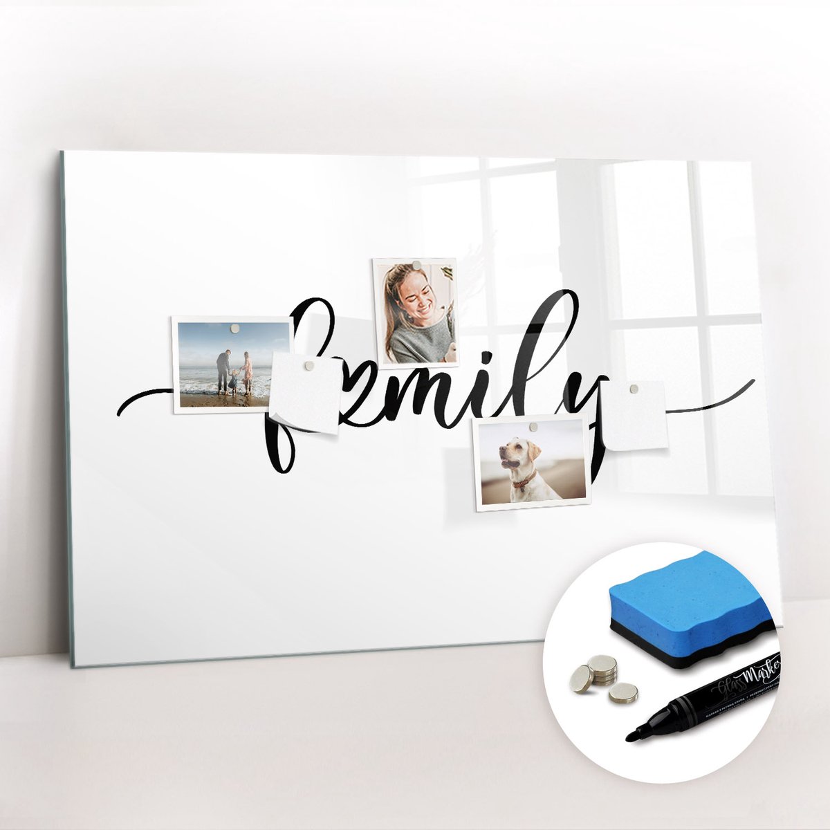 Tulup Whitebord - De inscriptiefamilie - 90 x 60 cm - Zwart-wit Magnetisch Bord Kind - Gratis 5 Sterke Magneten + Whiteboard Marker & Wisser - Decoratief Magnetisch Bord - Magnetic Board - Productiviteit Tools
