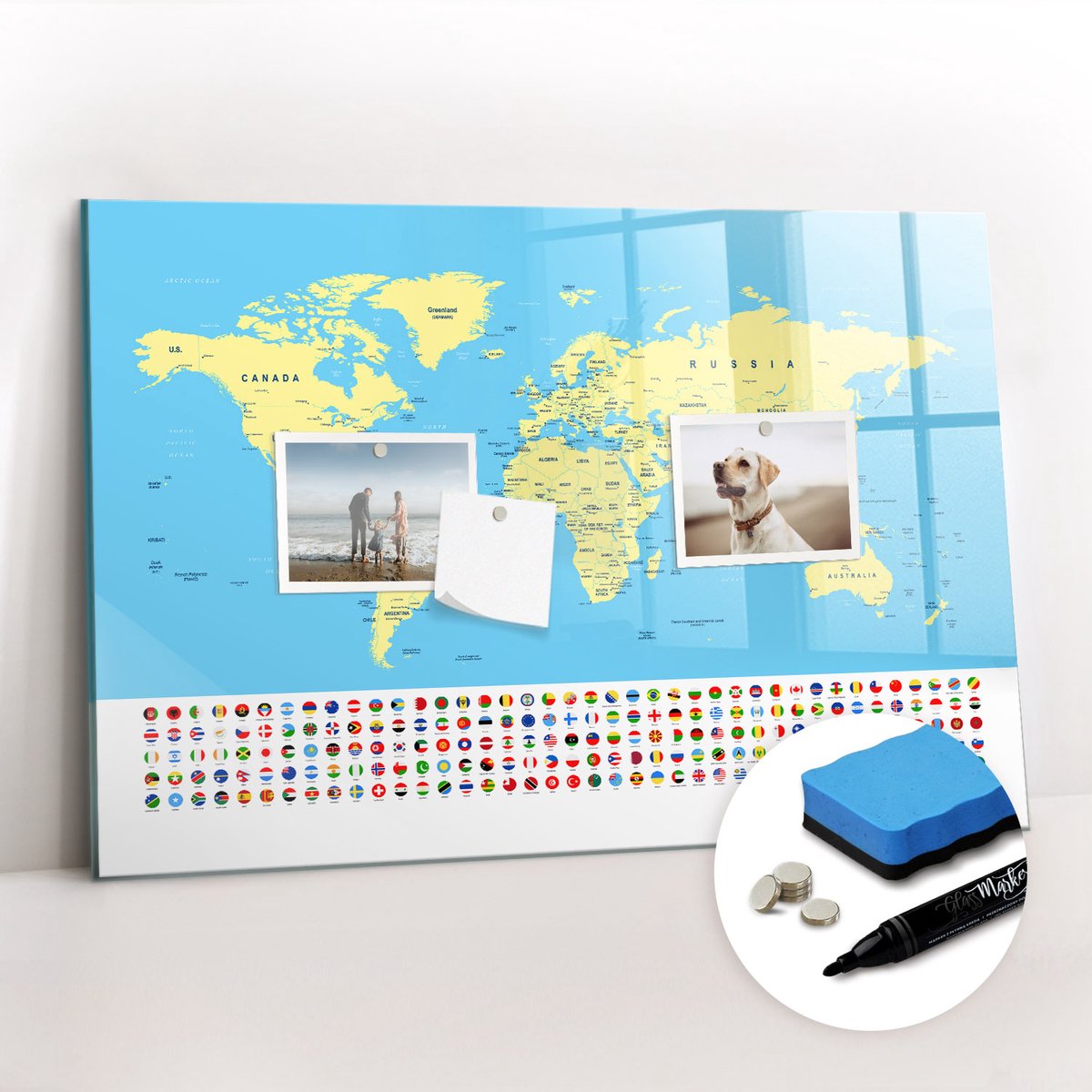 Tulup Whitebord - Traditionele wereldkaart - 60 x 40 cm - Veelkleurig Magneetbord Design - Gratis 5 Sterke Magneten + Whiteboard Marker & Wisser - Moderne Wanddecoratie - Magnetisch Bord - Organiseer Je Bureau
