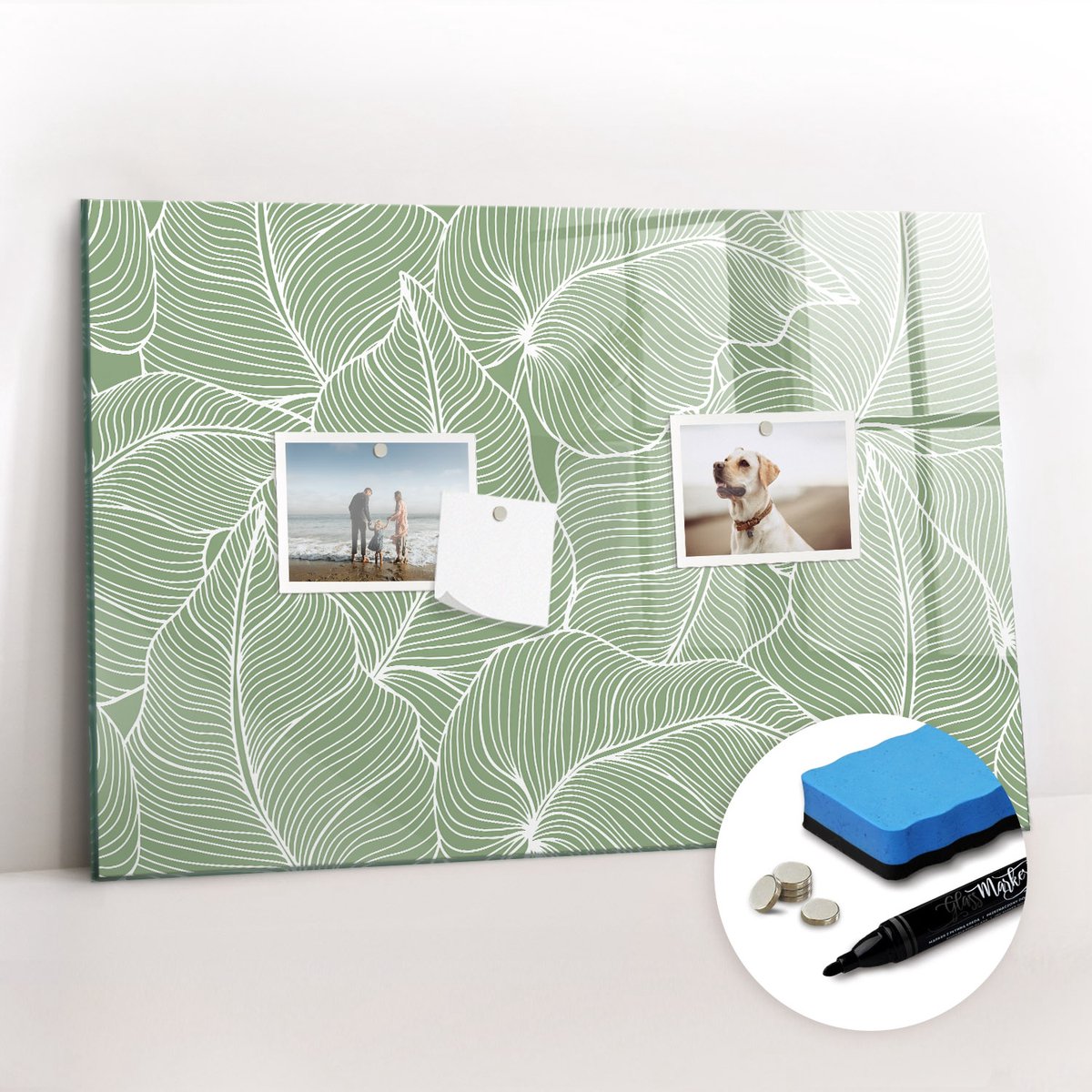 Tulup Whitebord - Natuurlijke bladerenpatroon - 60 x 40 cm - Groente Memobord Magnetisch - Gratis 5 Sterke Magneten + Whiteboard Marker & Wisser - Interieur Accessoires Kantoor - Memobord Keuken - Productiviteit Tools