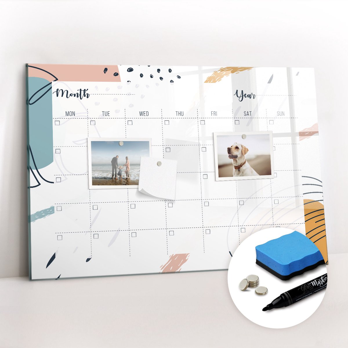 Tulup Whitebord - Bedrijfsorganisator - 60 x 40 cm - Wit Memobord Glas - Gratis 5 Sterke Magneten + Whiteboard Marker & Wisser - Decoratief Magnetisch Bord - Memobord Glas - Productiviteit Tools