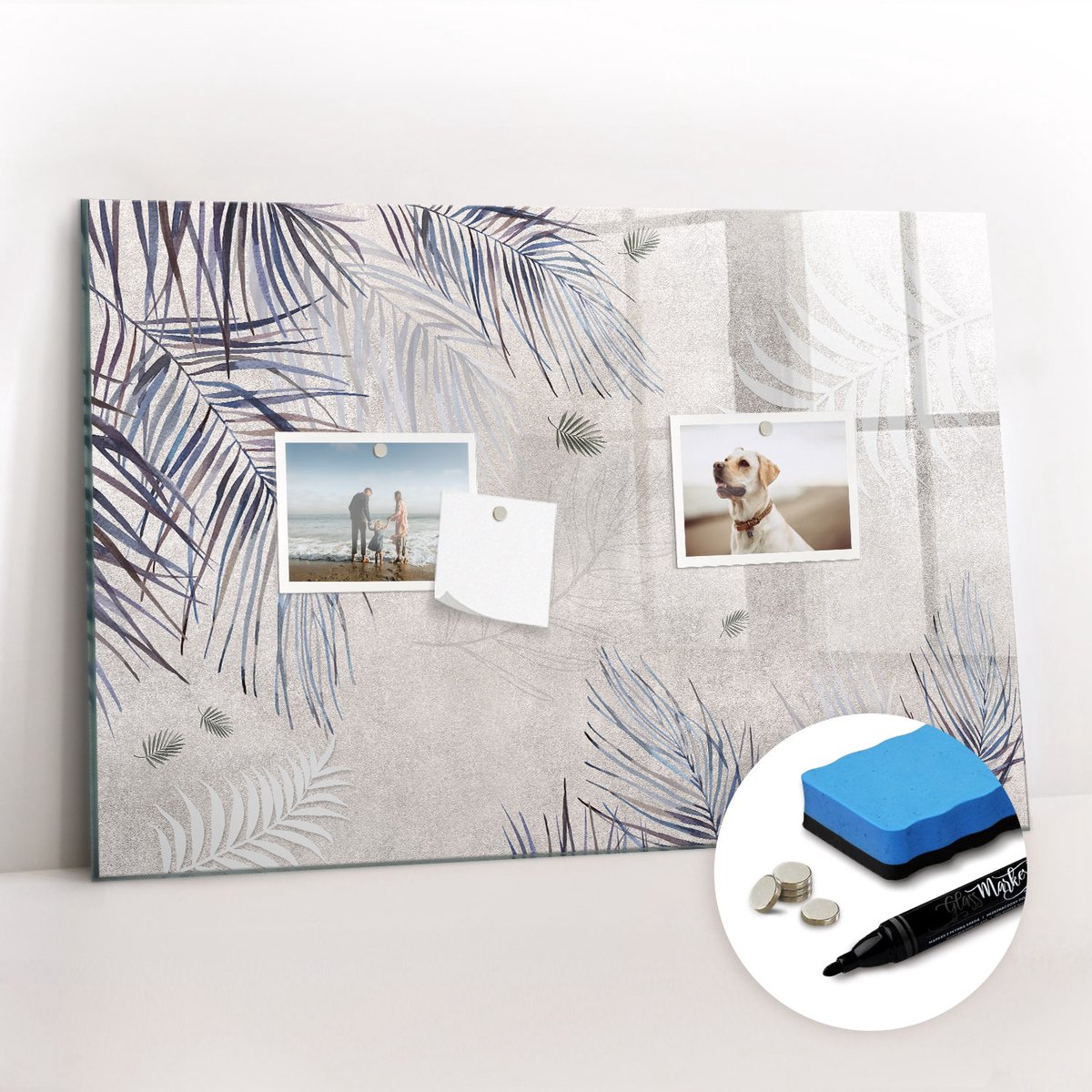 Tulup Whitebord - Palmblad - 60 x 40 cm - Veelkleurig Magneetbord Keuken - Gratis 5 Sterke Magneten + Whiteboard Marker & Wisser - Wanddecoratie Kantoor - Magnetisch Bord Kind - Productiviteit Tools