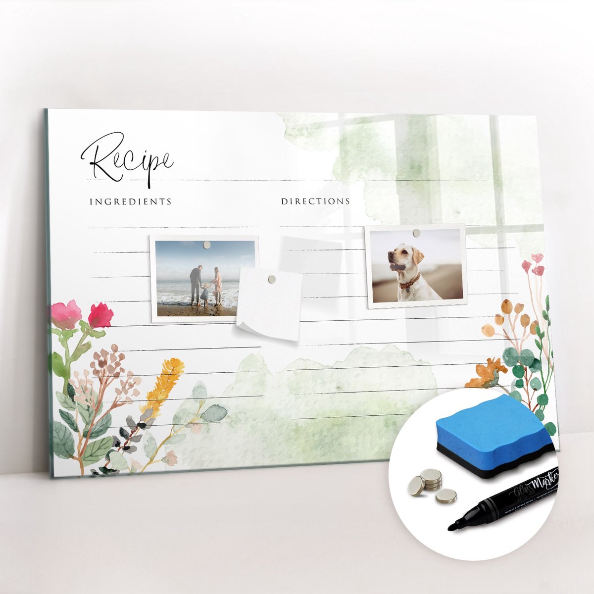 Tulup Whitebord - Ruimte in het notitieboekje voor een recept - 60 x 40 cm - Veelkleurig Memo Bord - Gratis 5 Sterke Magneten + Whiteboard Marker & Wisser - Moderne Wanddecoratie - Memobord Glas - Organiseer Je Bureau