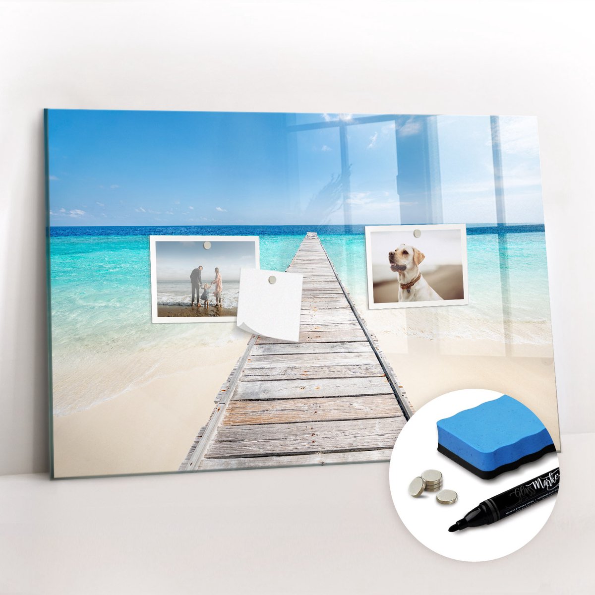 Tulup Whitebord - Tropisch eiland - 60 x 40 cm - Veelkleurig Foto Magneetbord - Gratis 5 Sterke Magneten + Whiteboard Marker & Wisser - Scandinavisch Design Bord - Memobord Keuken - Organiseer Je Bureau