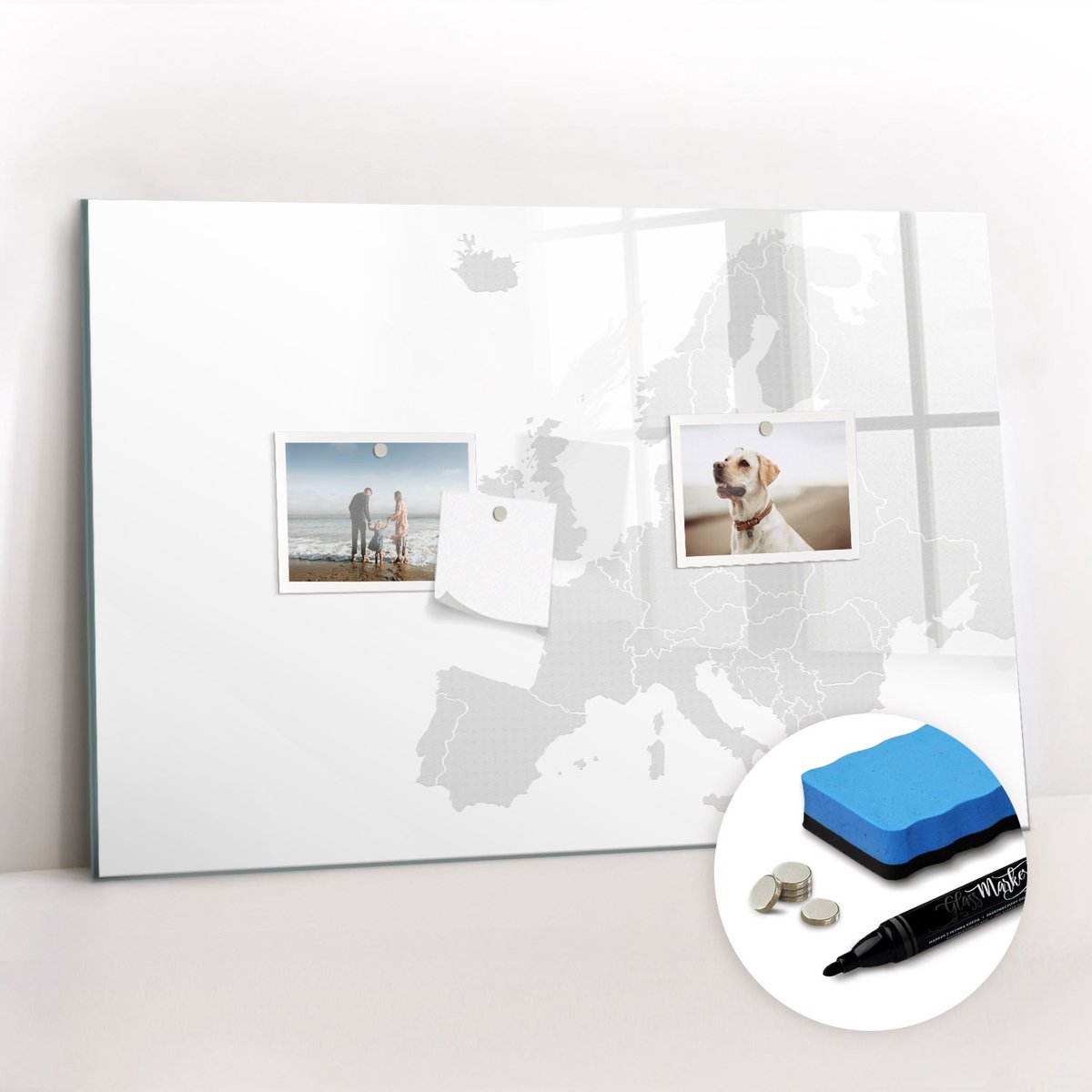 Tulup Whitebord - Kaart van Europa - 60 x 40 cm - Grijs Memo Magneetbord - Gratis 5 Sterke Magneten + Whiteboard Marker & Wisser - Scandinavisch Design Bord - Memo Bord - Planning Muur