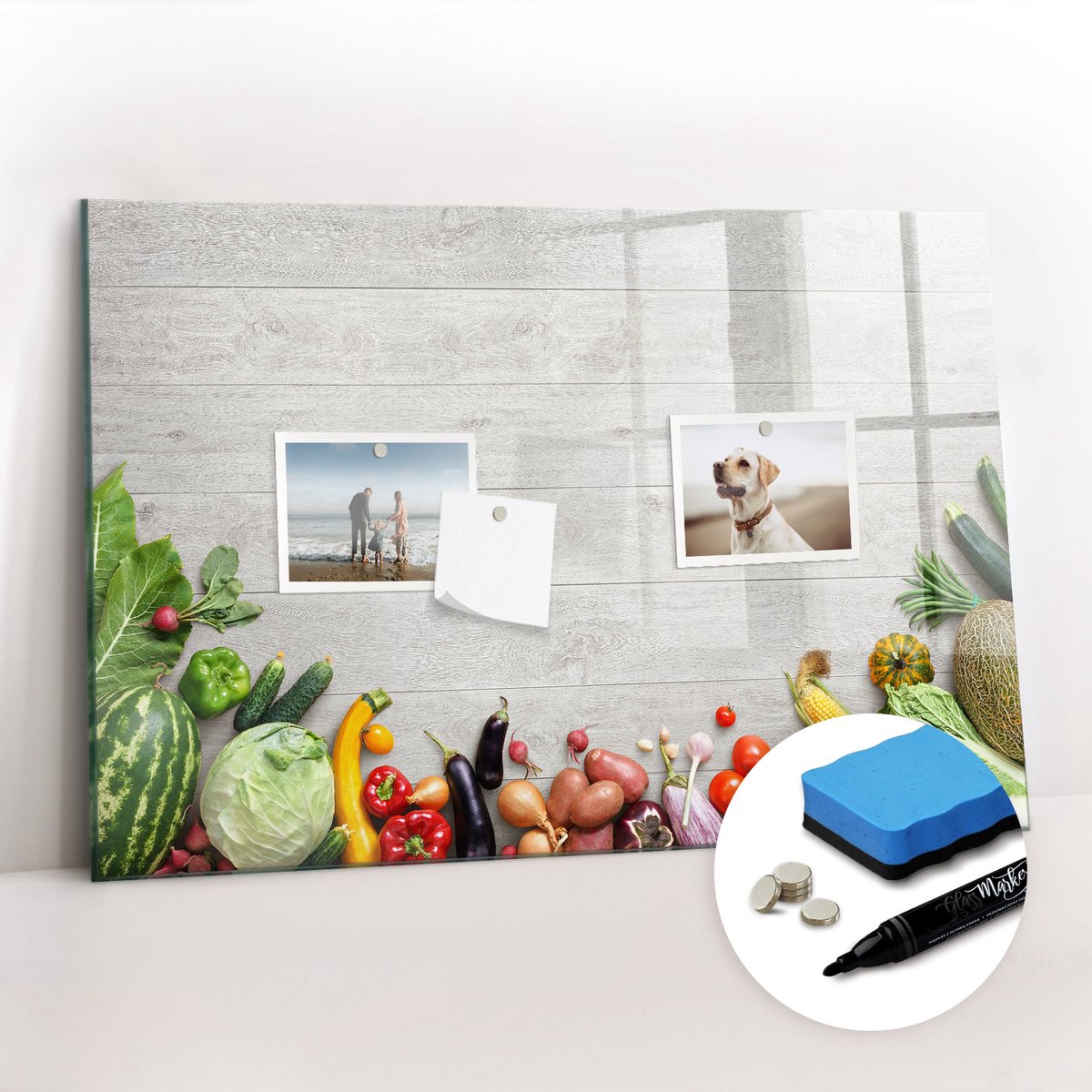 Tulup Whitebord - Groenten op tafel - 60 x 40 cm - Veelkleurig Magnetisch Bord - Gratis 5 Sterke Magneten + Whiteboard Marker & Wisser - Minimalistisch Prikbord - Magnetisch Memobord - Organiseer Je Bureau