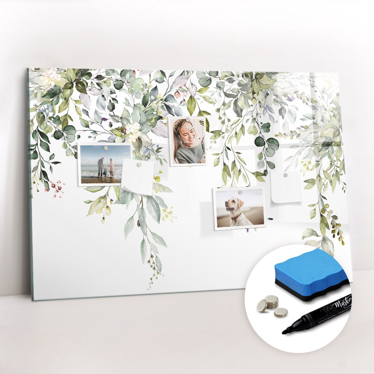 Tulup Whitebord - Bloeiende natuur - 90 x 60 cm - Groente Memo Bord - Gratis 5 Sterke Magneten + Whiteboard Marker & Wisser - Scandinavisch Design Bord - Memobord Glas - Notitiebord Werkplek