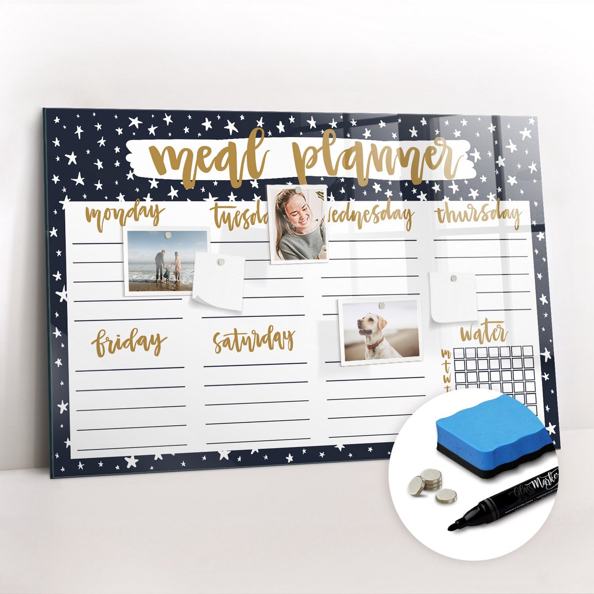 Tulup Whitebord - Sterrenmaaltijdplanner - 90 x 60 cm - Veelkleurig Memobord Glas - Gratis 5 Sterke Magneten + Whiteboard Marker & Wisser - Design Memobord - Memo Magneetbord - Productiviteit Tools