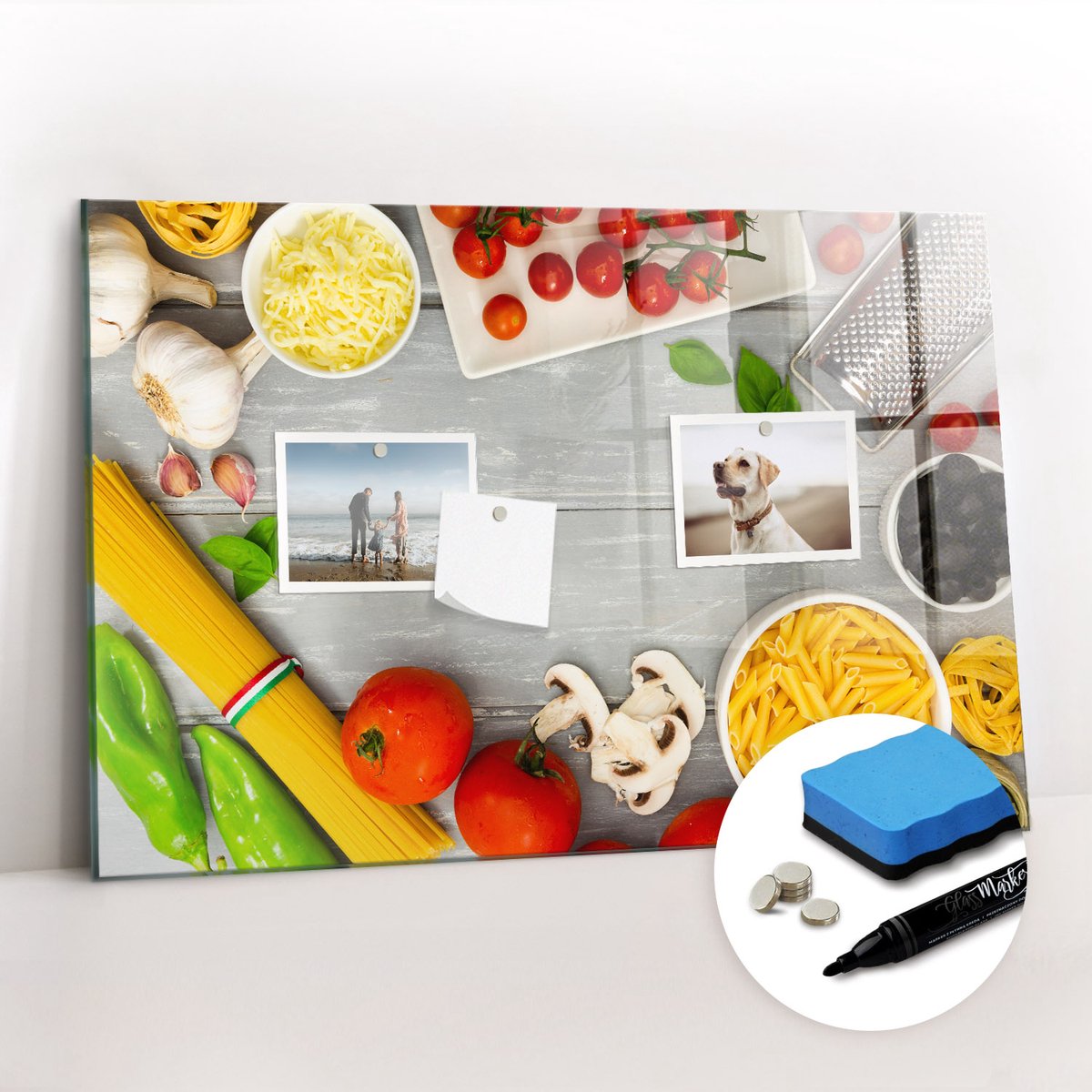 Tulup Whitebord - Ingrediënten - 60 x 40 cm - Veelkleurig Magnet Board - Gratis 5 Sterke Magneten + Whiteboard Marker & Wisser - Interieur Accessoires Kantoor - Magnetisch Bord - Ideeënbord Thuiswerkplek