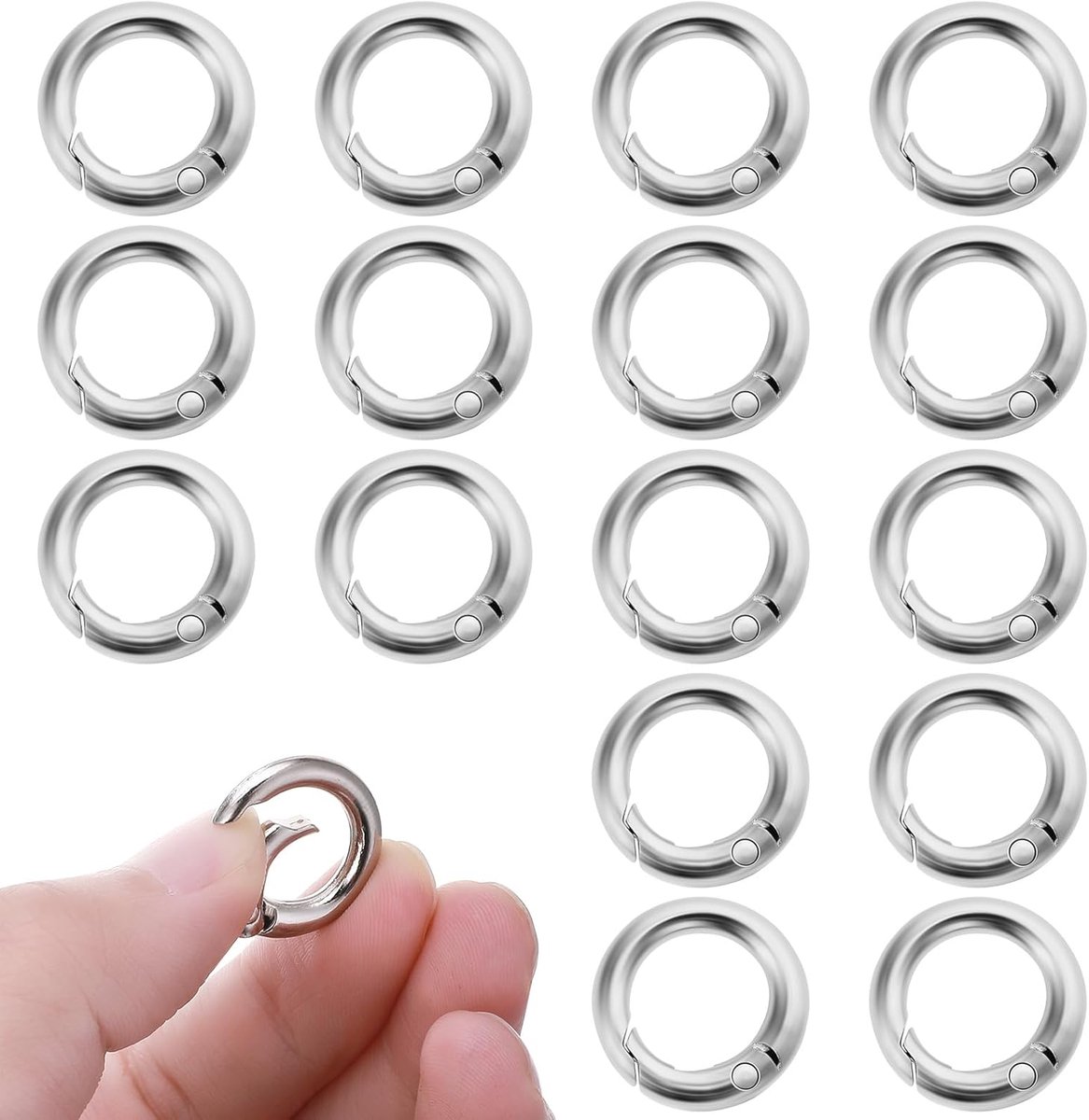 SnelShoppen - 16Pcs O Ringen Metaal Sleutelhanger Clip Mini Cirkel Clips Veer Snap Clip Haken voor Poort Ringen Handtas Hardware, Zilver, One Size