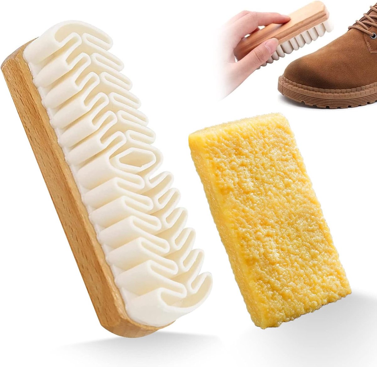 SnelShoppen - Suède Schoenborstel met Rubber Gum en Harde Crepe Borstels voor Leer en Suède - Schoenreiniging en Onderhoud - Perfect voor Velours en M