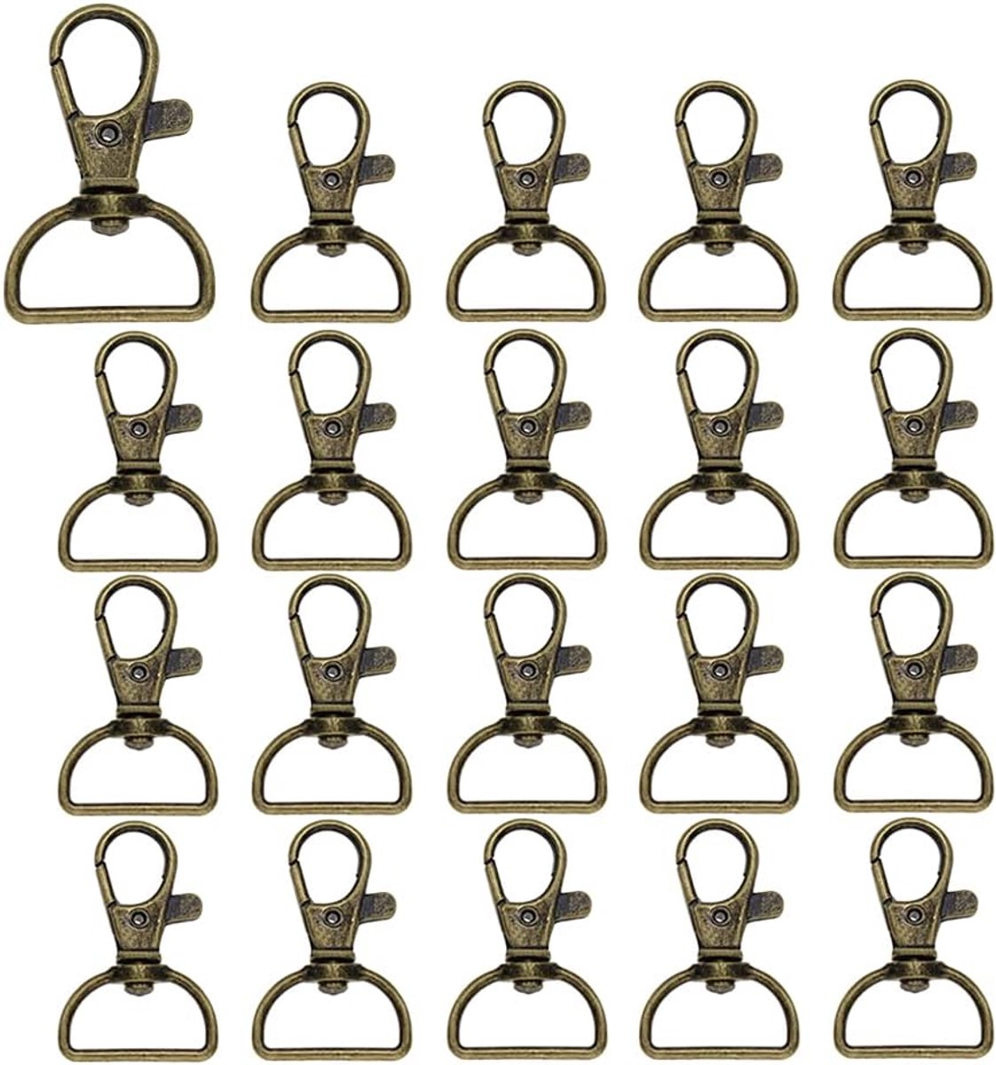 SnelShoppen - Carabiner Sleutelhangers 20 Stuks, Draaiklinken, Lanyard, Carabiner, Swivel D-Ring, Snap Hooks van Metaal, Bronzen Sleutelhanger voor Fe