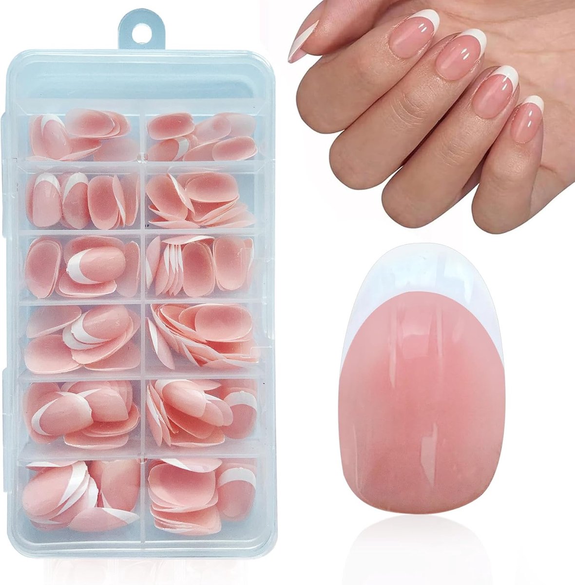 Nepnagels Stickers 168 Stuks Franse Kunstmatige Manicure Glanzende Volledige Dekking Naakt Kleur Nep Franse Natuurlijke Nagels Voor Vrouwen Meisjes Druk Op