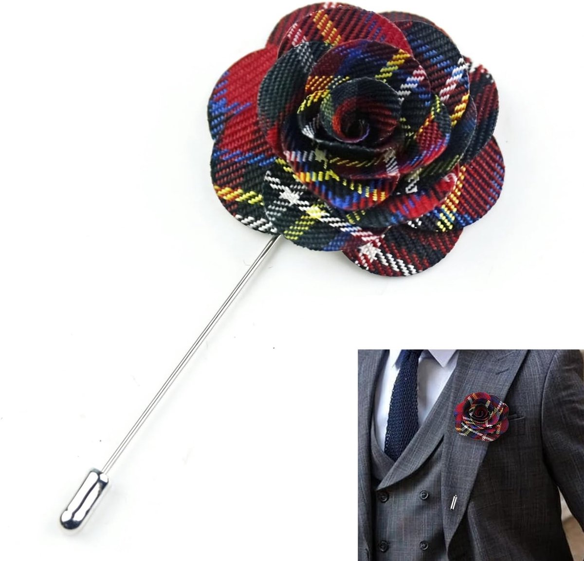 bloem reversspeld met tartanmotief, knoopsgatbroche, rozetbroche, corsage, boutonnière, Schotse geschenken, Highland dress tartan accessoires voor dames en heren