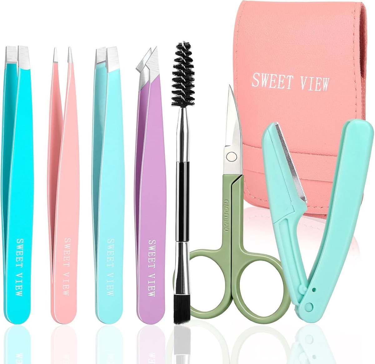 Tweezers set 7-delig - roestvrij staal - multicolor - precisie voor het verwijderen van gezichtshaar - ShopVlot
