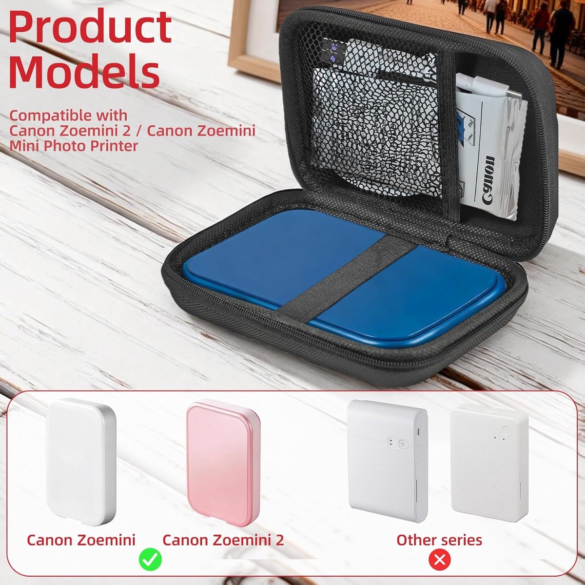 Tas voor Canon Zoemini 2 fotoprinter - hardcase klein voor Canon Zoemini 2/S2 fotopapier fotoprinter, harddiskhoes voor Toshiba Canvio WD Elements, mesh beschermhoes voor mini printer, zwart — cadeau in Cadeau-ideeën - foto 3