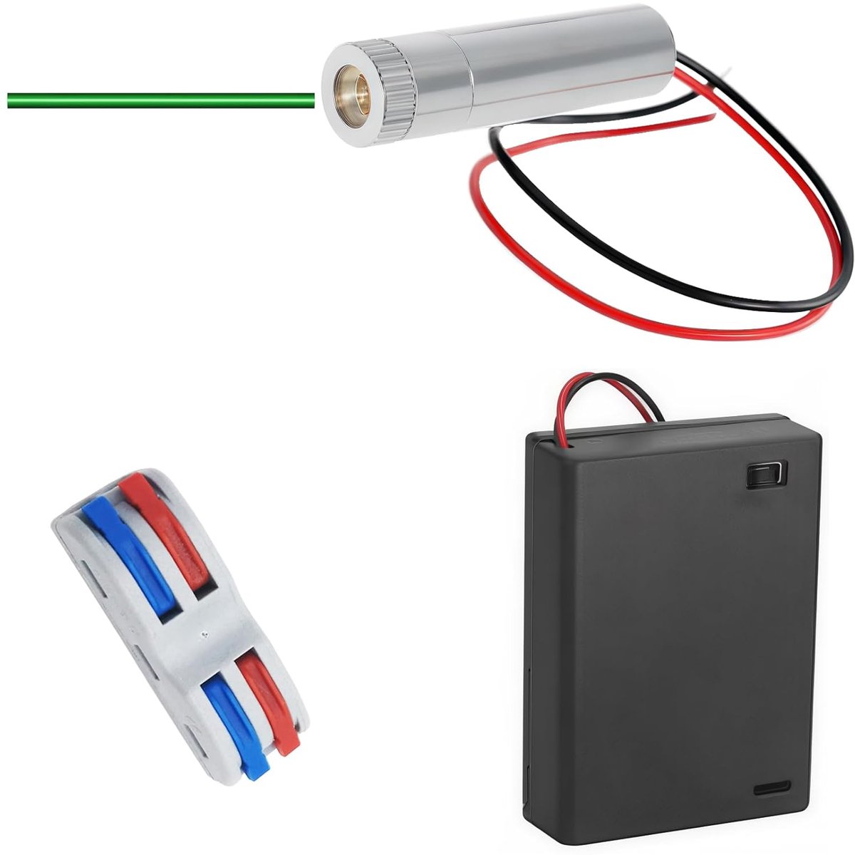 1 stuks 520nm 3-5V groene laserlijnmodulediode met driver plastic lens + 1 stuks aansluitblok + 1 stuks AA-batterijhouders (vorm lichtbron: lijn)