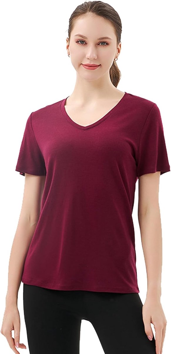 Protect 100% Merinowol Dames V-hals T-shirt Korte Mouwen Geurwerend Geschikt Voor Outdoor Wandelen