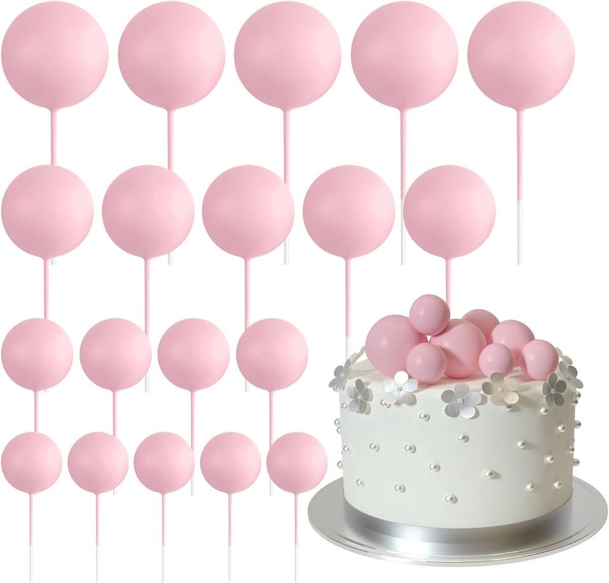 20 Mini Roze Ballen - Taarttoppers & Picks voor Bruiloft VerjaardagVieringen