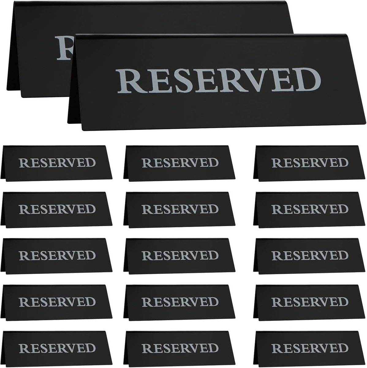 20 Stuks Tafelhouder Gereserveerd, Acryl Tafelbordje met Zwarte Basis en Witte Tekst, Tafelbordje Gereserveerd voor Restaurant, Hotel, Bruiloft en Horeca, 15 x 5 cm
