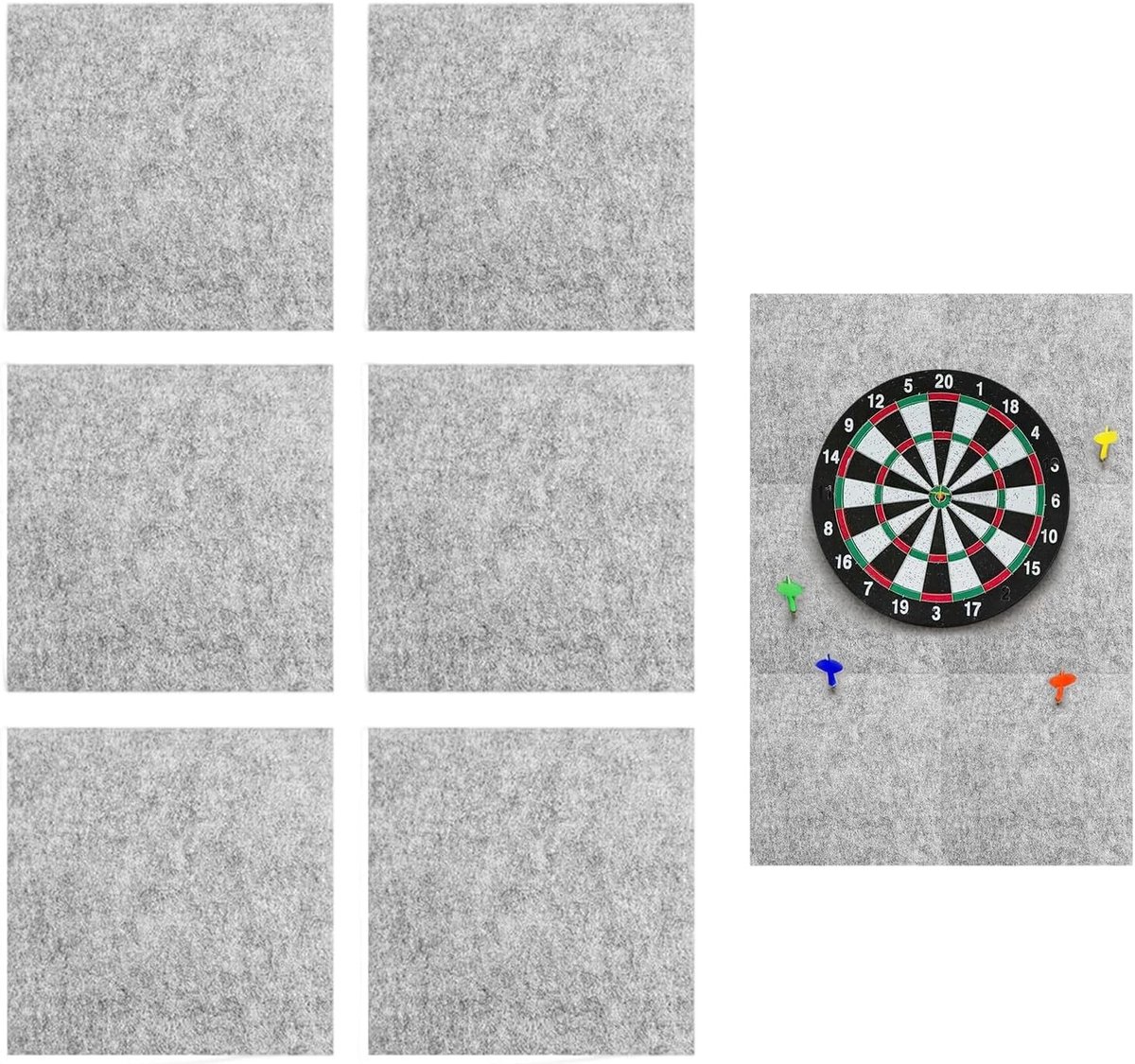SnelShoppen - 6 Stuks Zelfklevende Dart Wandbeschermers - Vilt Dartbord Wandbescherming - Achtergrond Bescherming voor Dart Area - 30x30 cm - Grijs