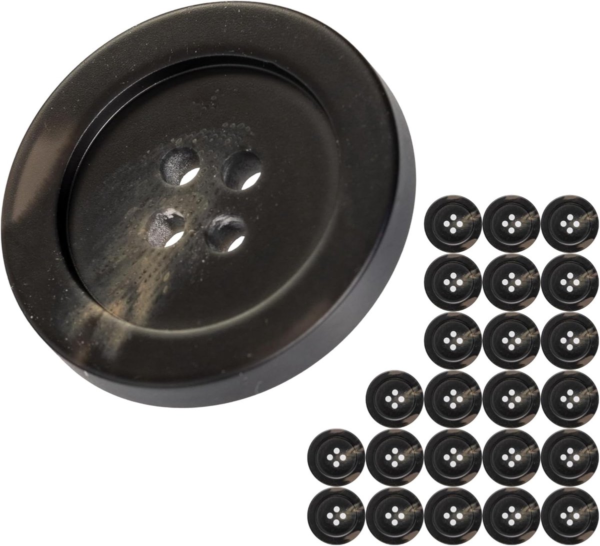 Knopen voor kleding, 24 stuks, 4-gaten, Ø 22,7 mm, zwart, van polyester, maat 36L, harsknopen voor jas, mantel, anorak, winterjas, doe-het-zelf knoop van hars, wasknopen, knutselknopen