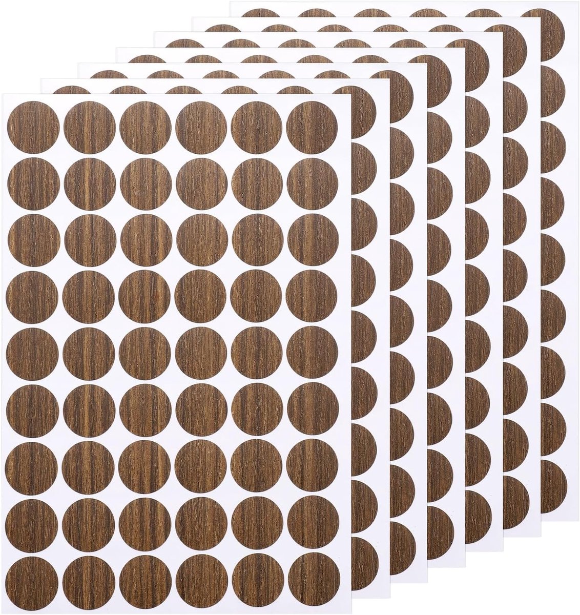 7 vellen/378 stuks Zelfklevende schroevengat-stickers, 2,1 cm/0,83" PVC schroevengat-afdekkingen voor meubels, houten kasten, muren, bureaus, donker notenhout