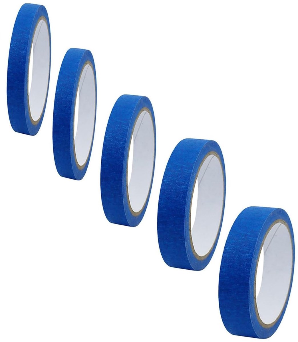 SnelShoppen - 5 Rollen Blauw Fijn Lijntape 8/12/18/25mm x 20m Decoratieve Plakband, Maskingtape, Schildertape, Zelfklevend, Ideaal voor Auto, School,