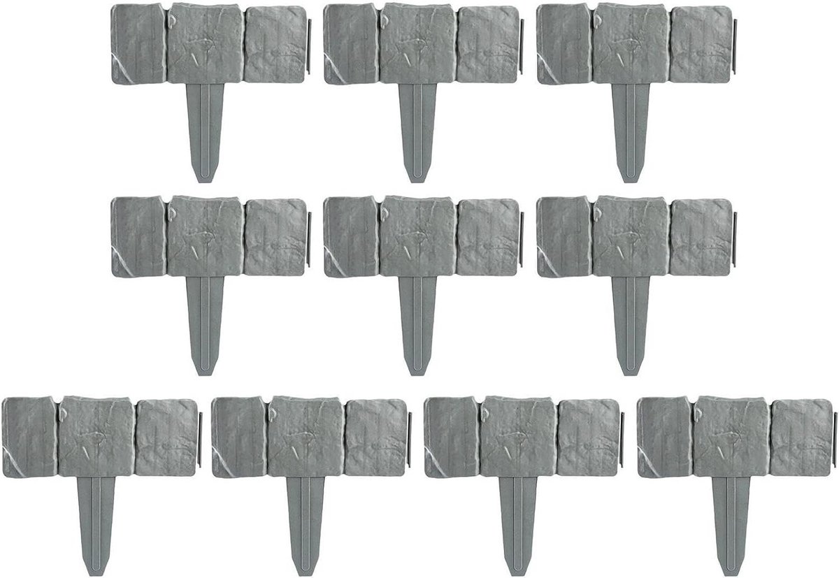 Stenen borderrand - Kunststof afscheiding - Tuin afscheiden - Graafvrij systeem - 10 stuks - Grijs