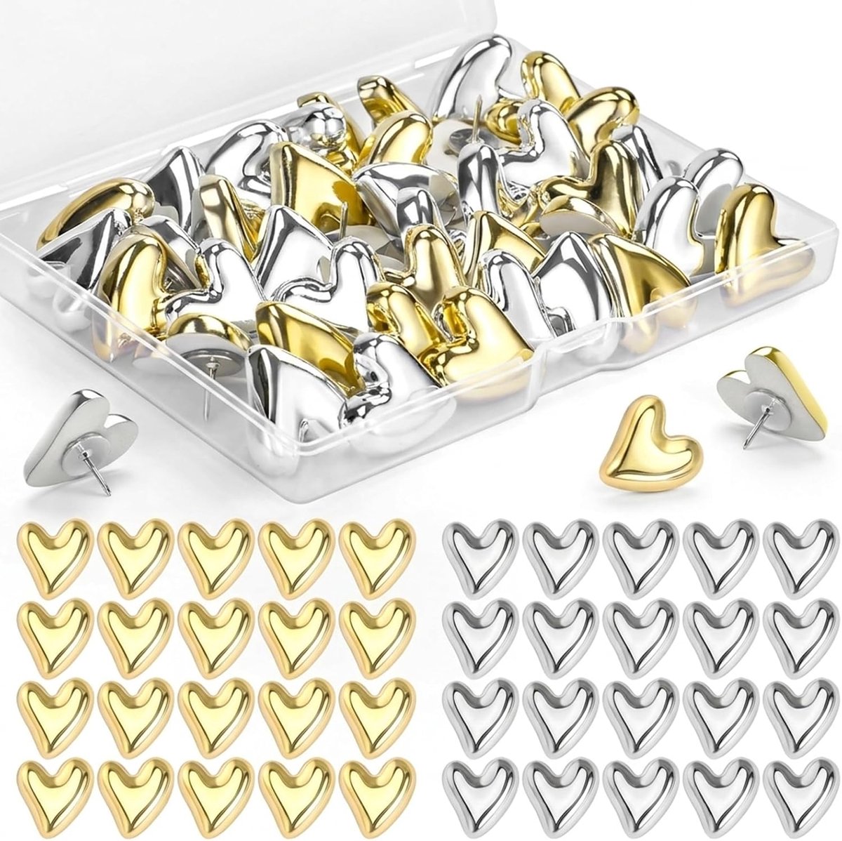 Muurpunaise 50 gouden en zilveren decoratieve punaises voor kurkbord voor gebruik in huizen, scholen en kantoren - ShopVlot