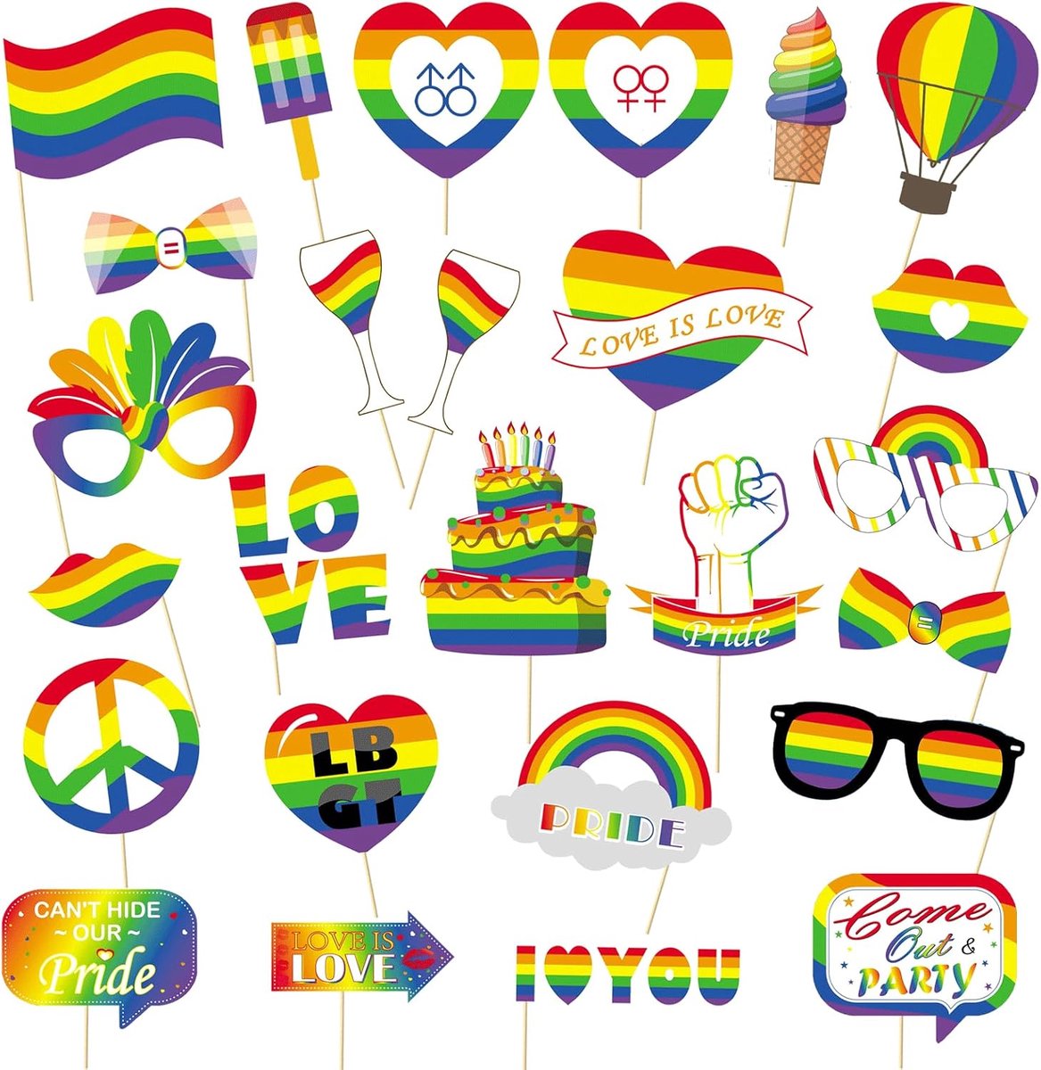Catelves 26 stuks fotorekwisieten voor het regenboogfeest - ShopVlot