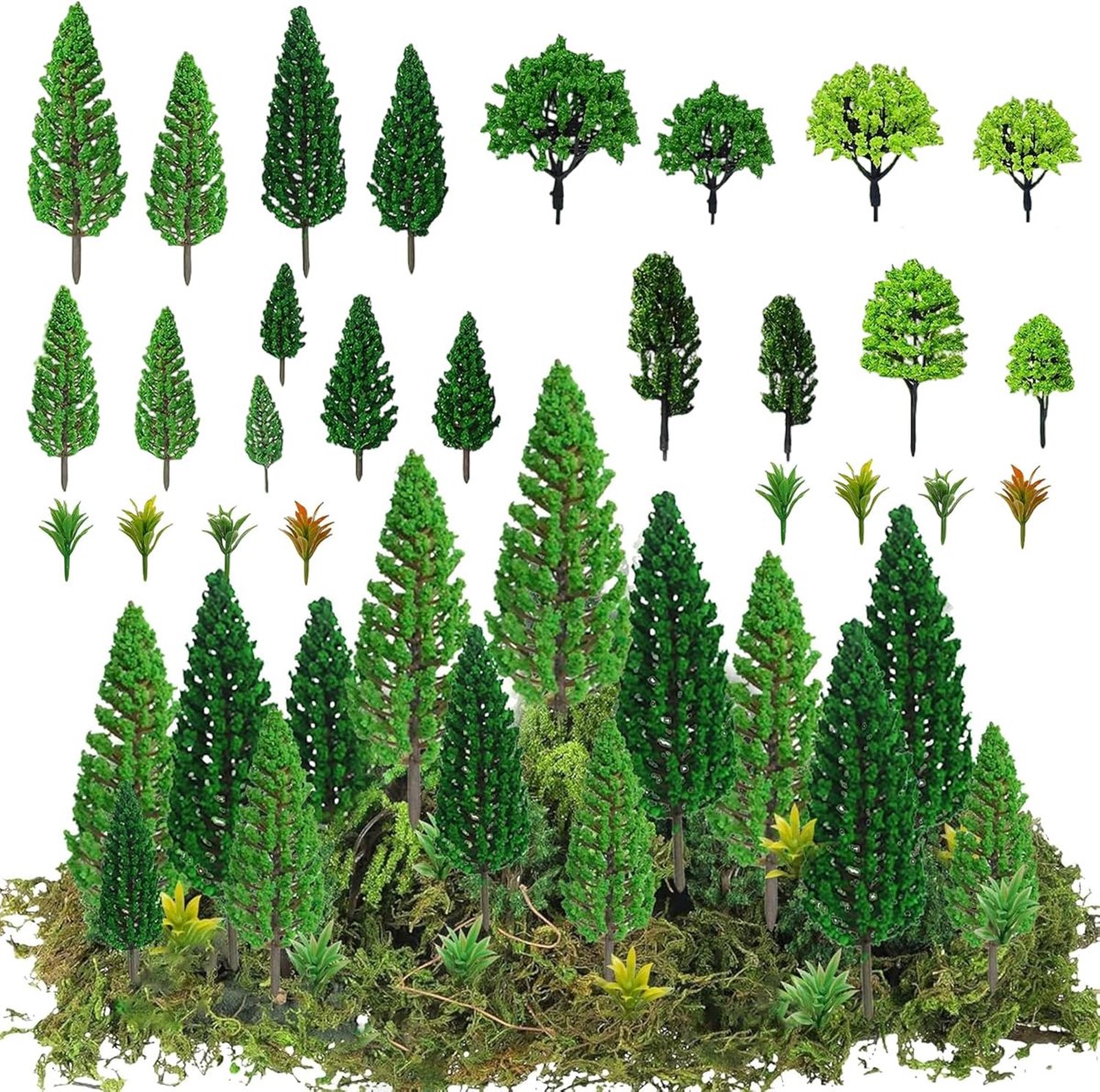 SnelShoppen - 40 Stuks Miniatuur Bomen, Modelbouw Bomen 4-16cm, Gemengde Miniatuur Bomen en Struiken, Trein, Landschap, Modelspoor Accessoires