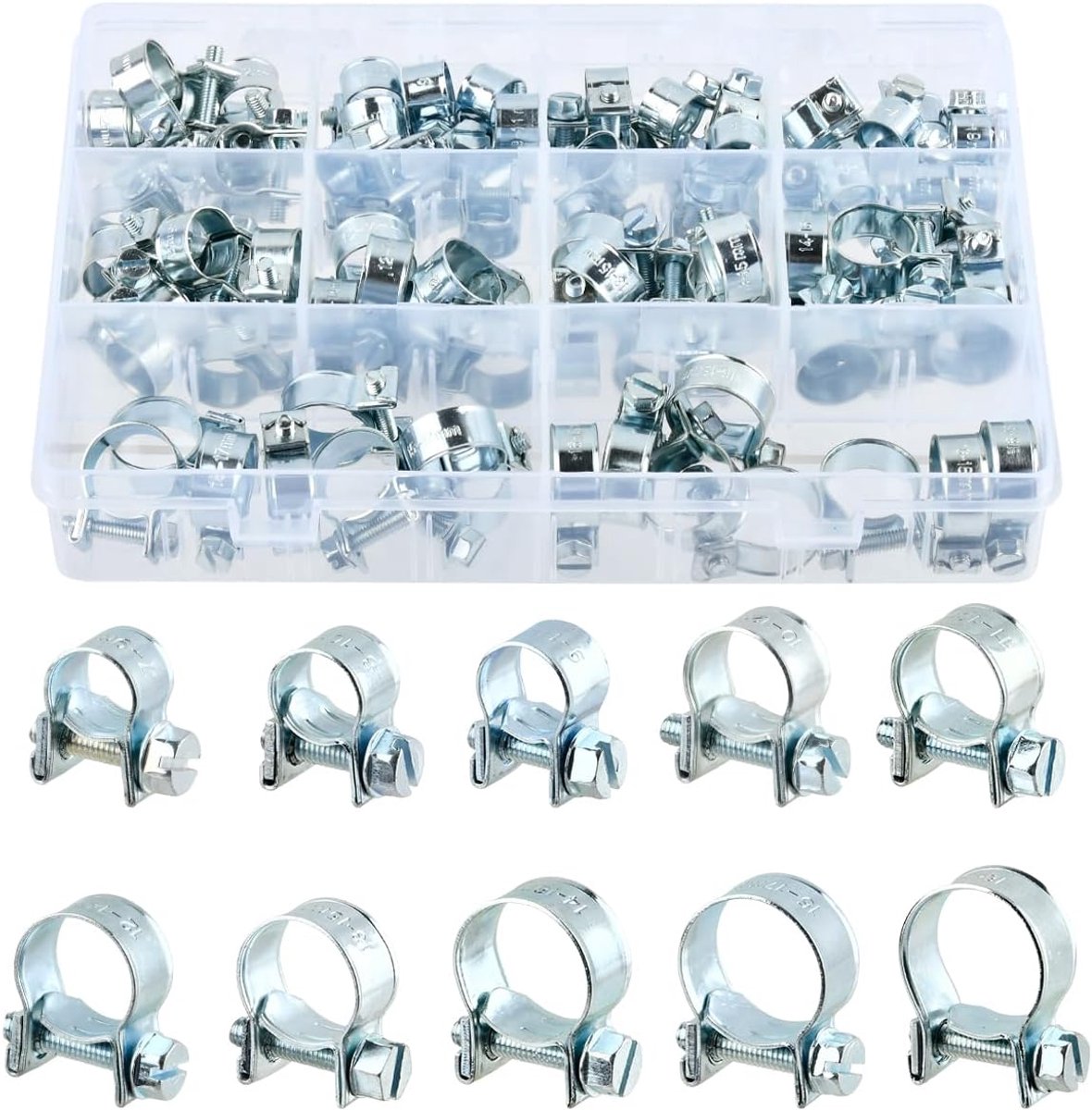 OctBird 85 verstelbare mini-slangklemmen, 7-18 mm, verzinkt, gesorteerd, slangklemmen van roestvrij staal voor - ShopVlot
