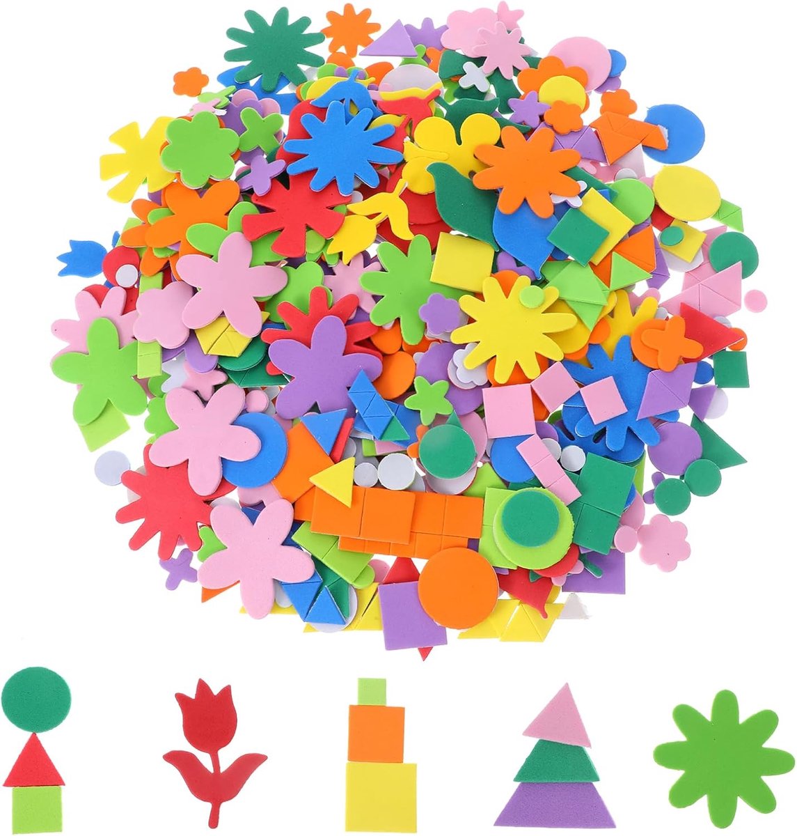 SnelShoppen - 700 stuks zelfklevende schuimrubber knutselstickers, kleurrijke geometrische vormen en bloemen voor kinderen, hobby, decoratie en kunsth