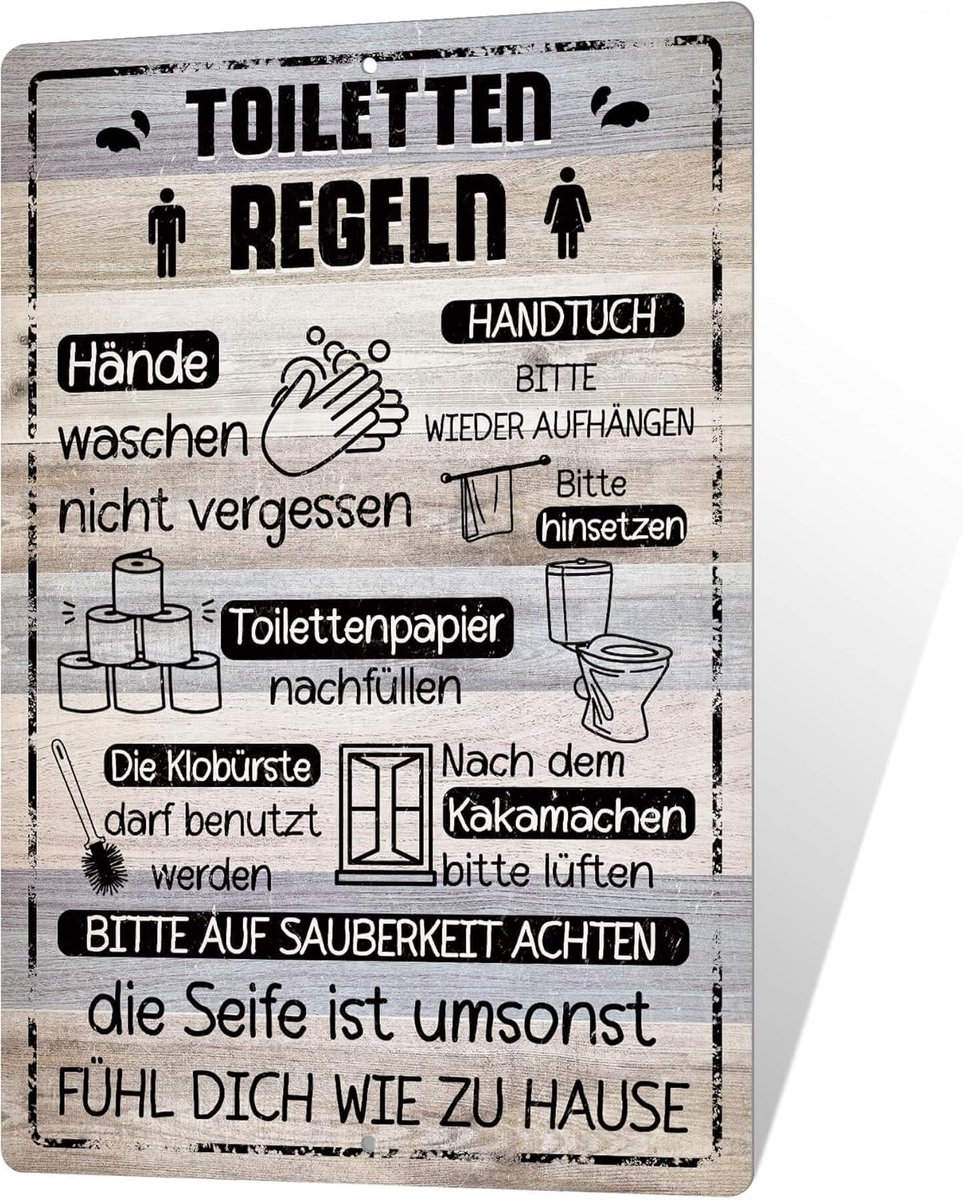 Decor Metalen bord – toiletregels – humoristische bad- en wc-decoratie