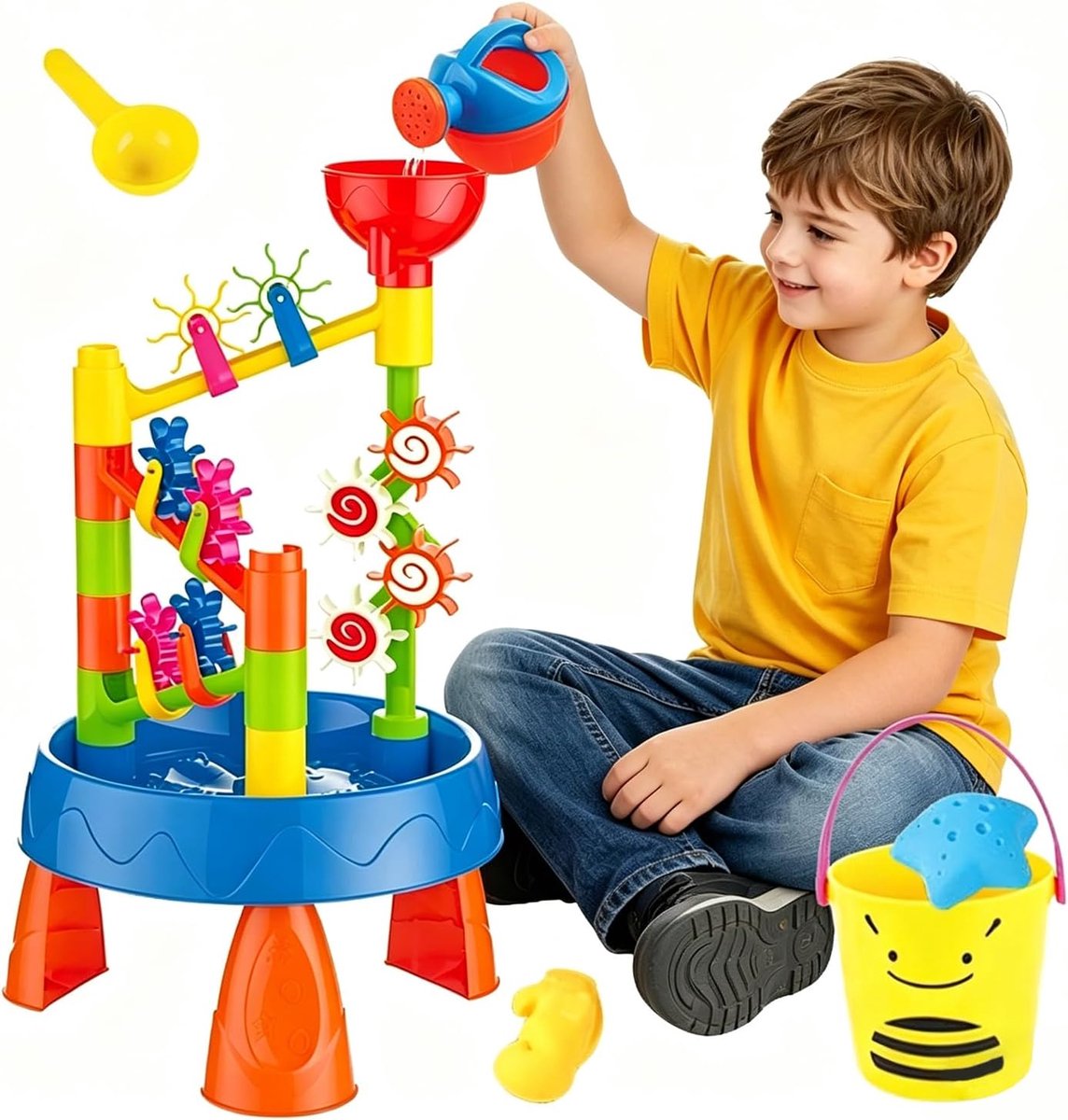 3 4 5 6 7 8 Jaar, Strandtafel met Waterrad-Trechter, Watertafel, Moddertafel Kinderen Buiten, Zandspeelgoed, Hand-Oogcoördinatie, Cadeau 3–8 Kinderen Jongen Meisje