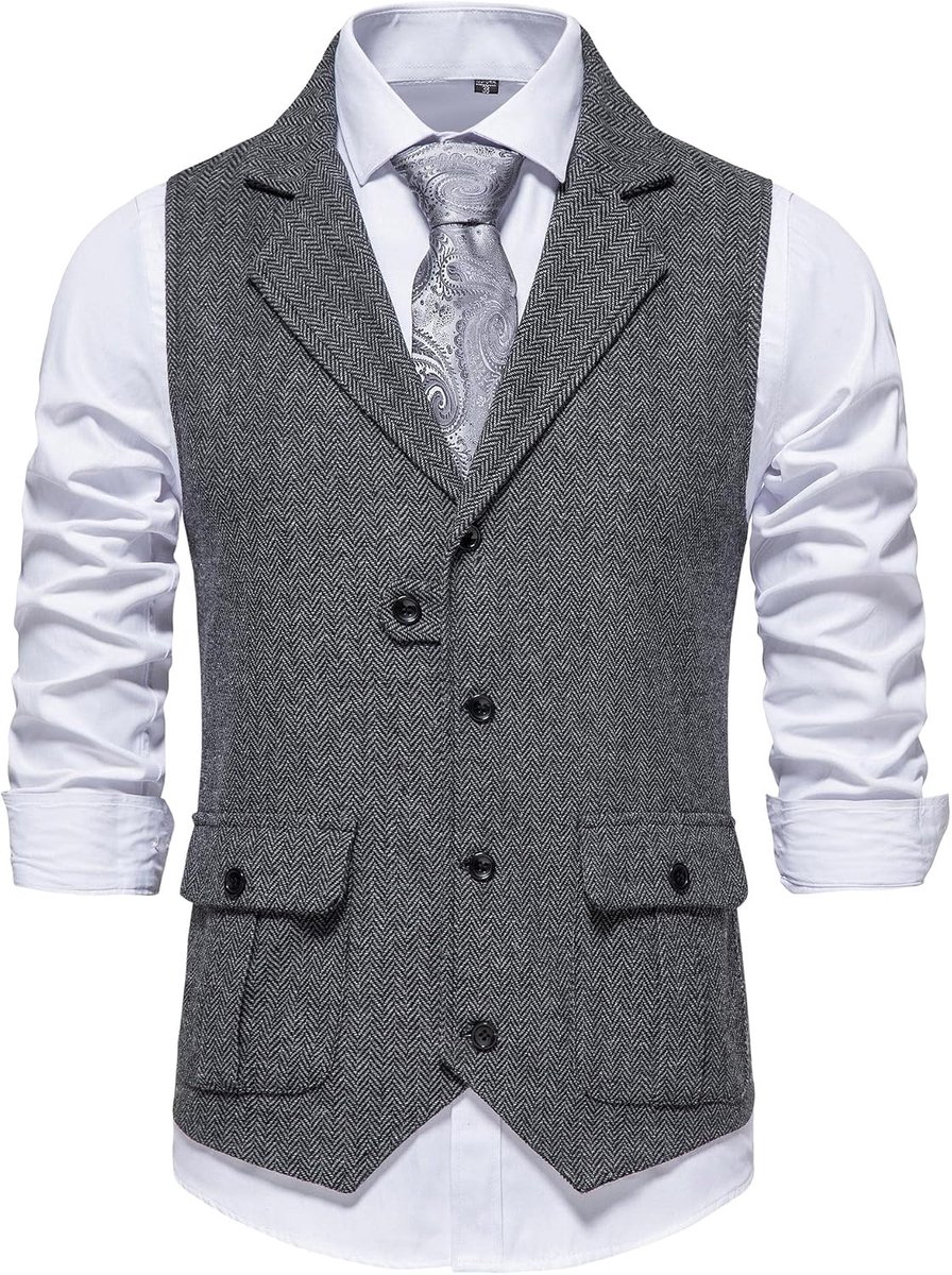 Herenvest, formeel, mouwloos, V-hals, tweed, vest, zakelijk, casual
