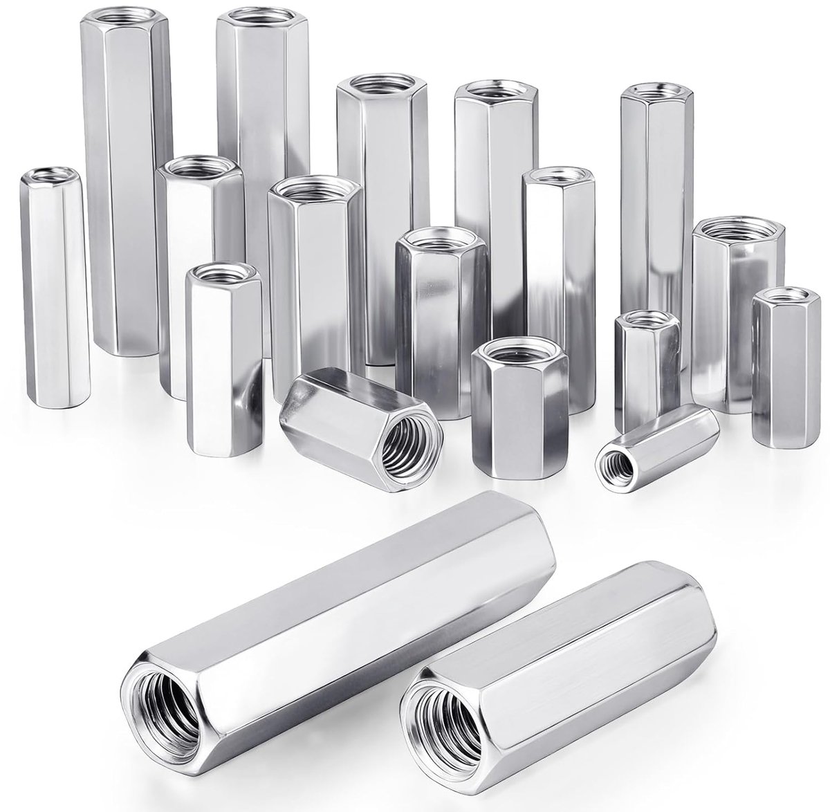 16 stuks lange moeren, M8 x 40 mm, schroefdraadmof van koolstofstaal