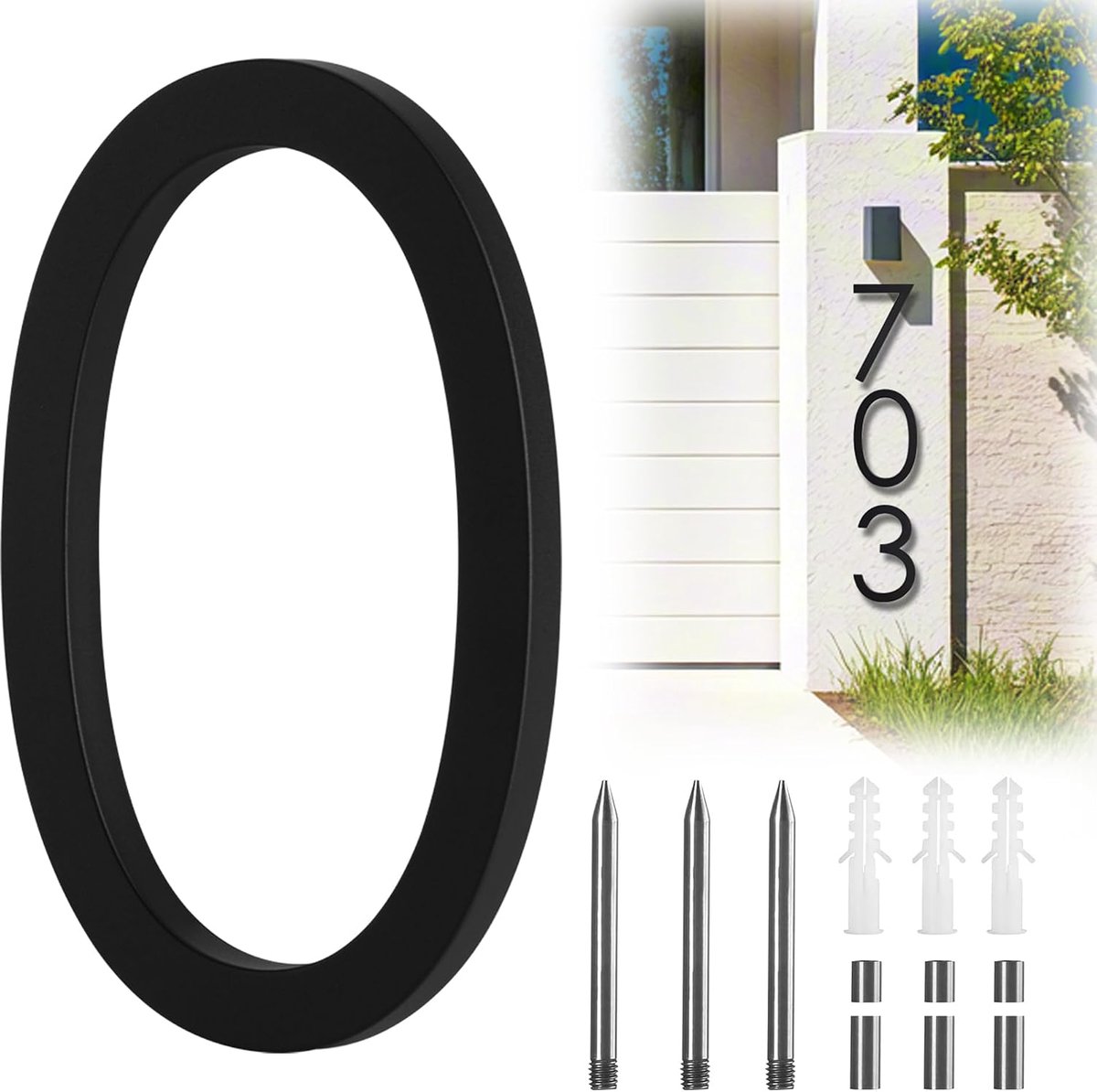 Huisnummers Voor Buiten Metalen Grote Adresnummer Matte Black Outdoor Drijvende Flush Mount Verticale Horizontale Zinklegering Moderne Adresnummers 0