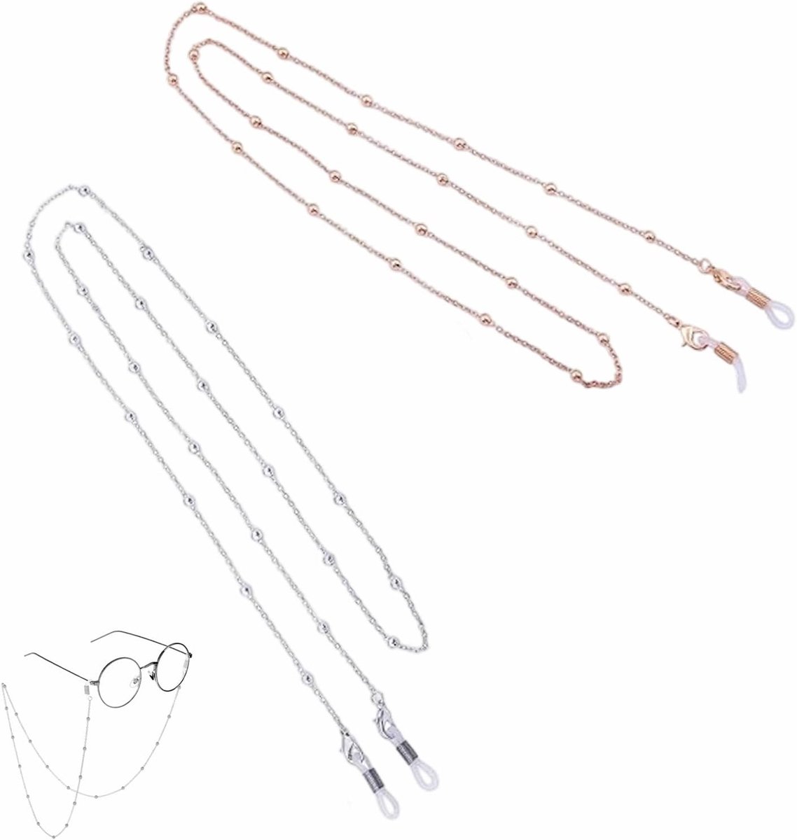 4 stuks brillenketting voor dames, dunne parels, brillenband